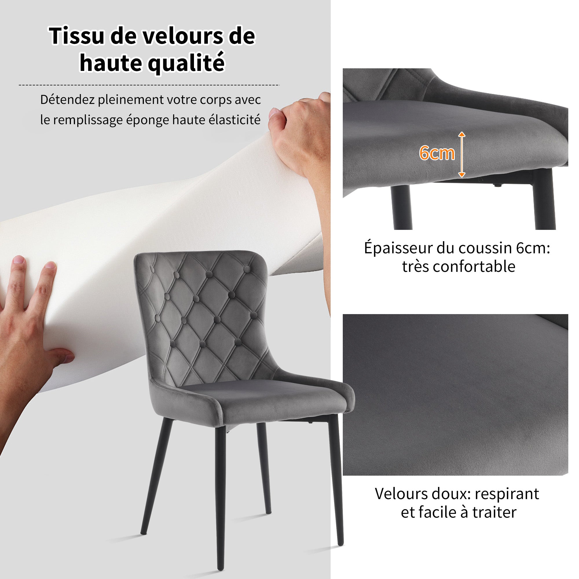 Logidon eetkamerstoelen met rugleuning set van 2 fluweel donkergrijs