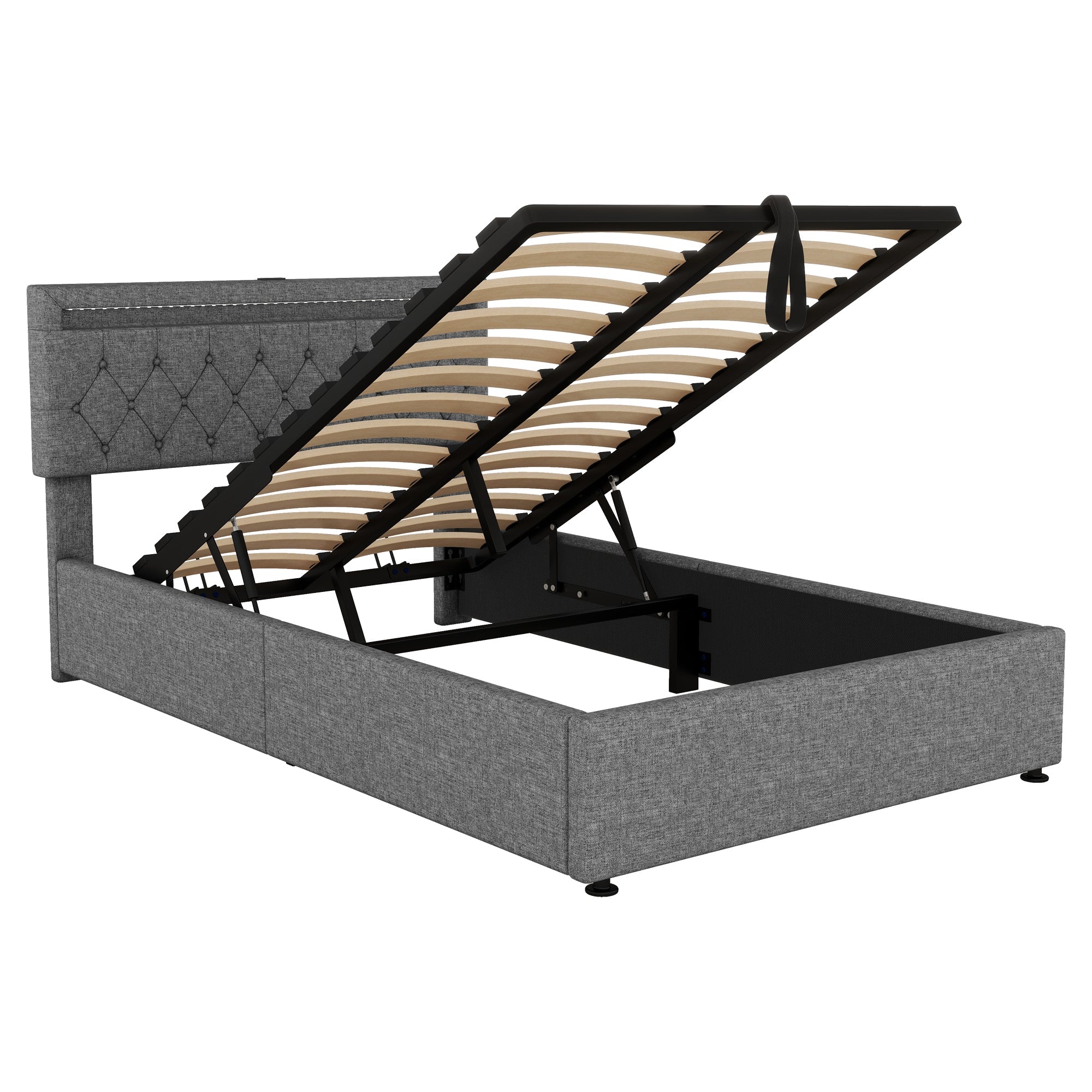 Logidon 140x200 cm gewatteerd bed met sfeerlichtopberger grijs