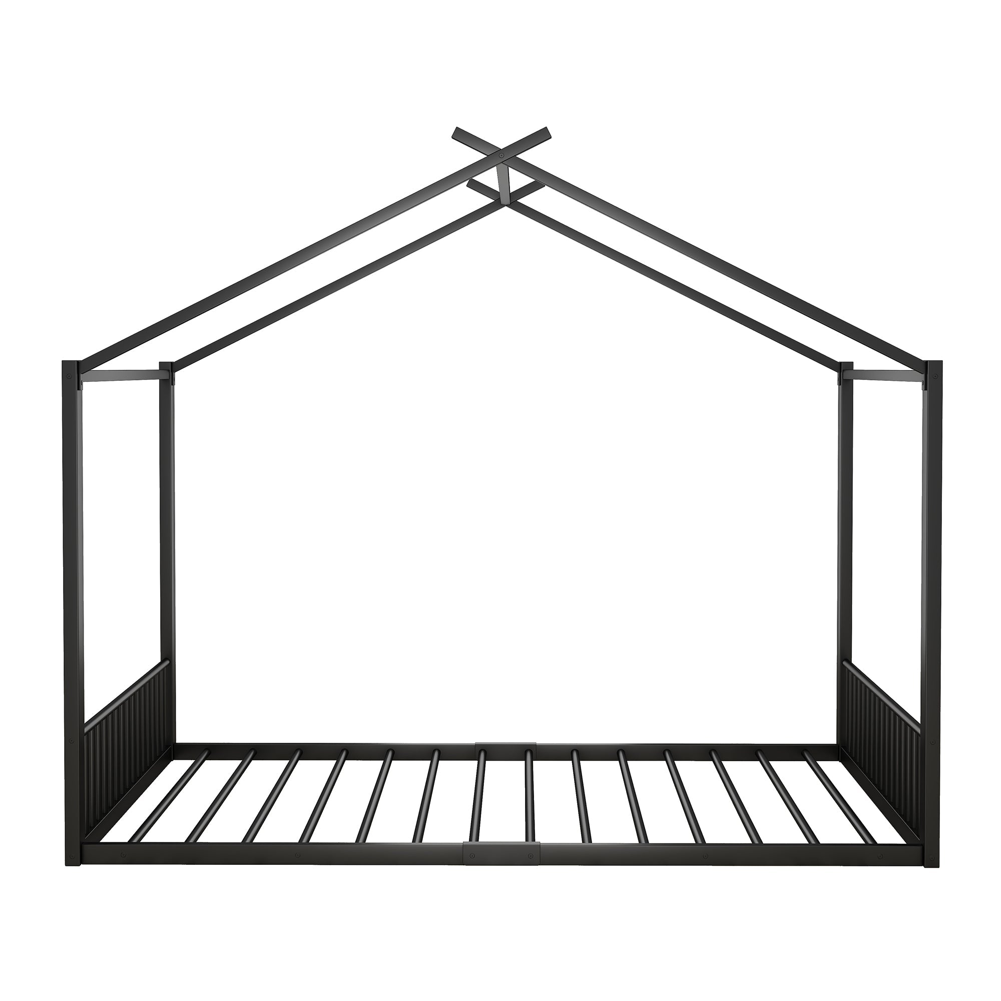 Logidon 140x200cm plat bed huisbed met ijzeren frame zwart