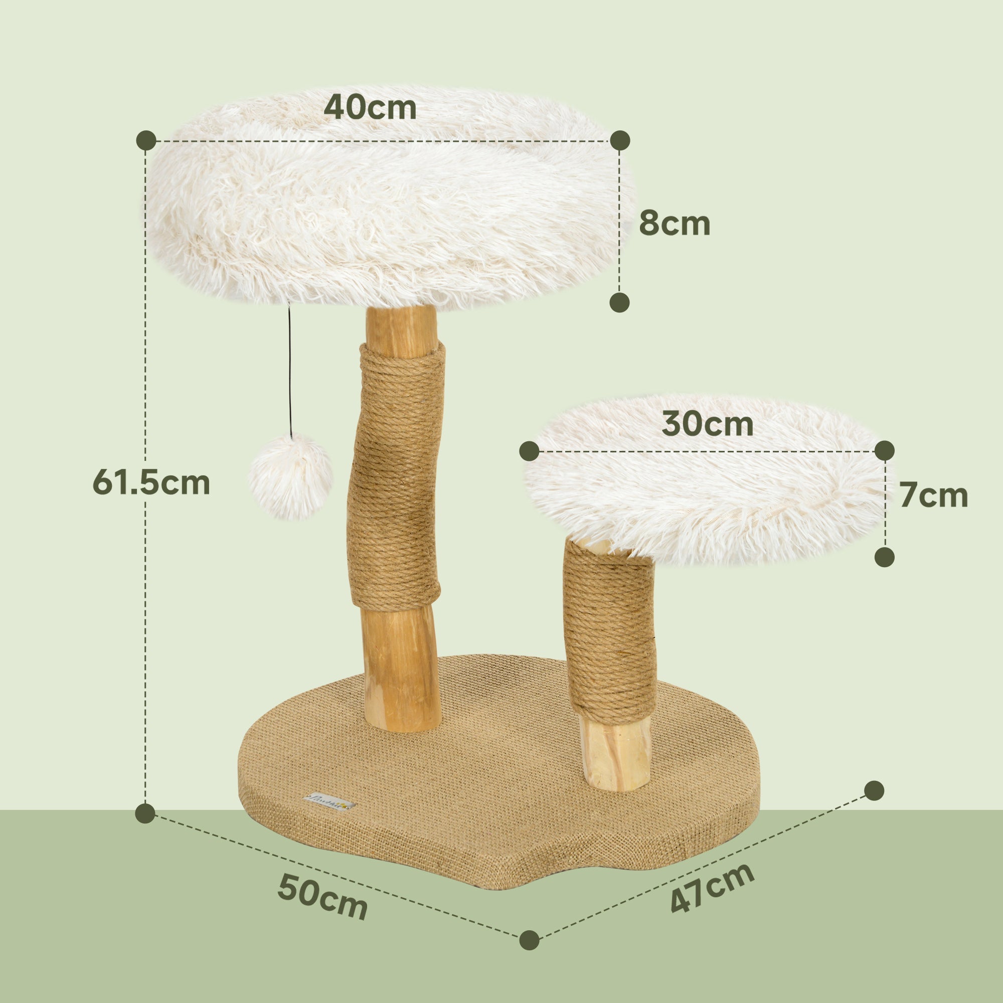 Logidon Kattentoren 61,5 cm Krabpaal van wit perenhout met speelgoedbal