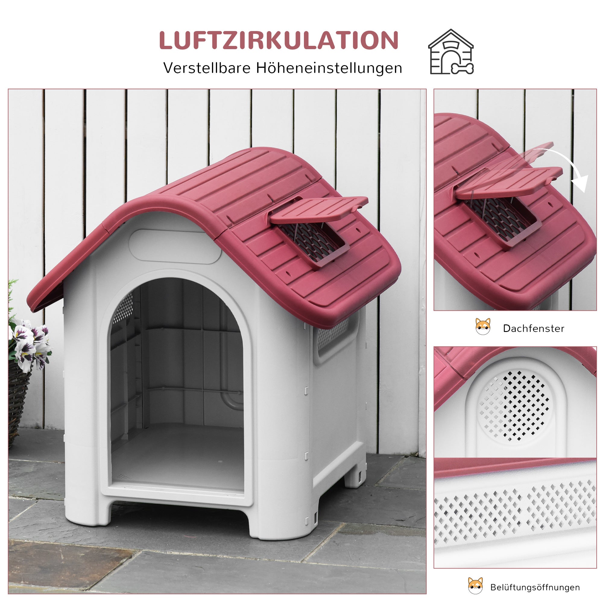 Logidon Hondenkennel Outdoor Rood 75x59x66 cm met Dakluik