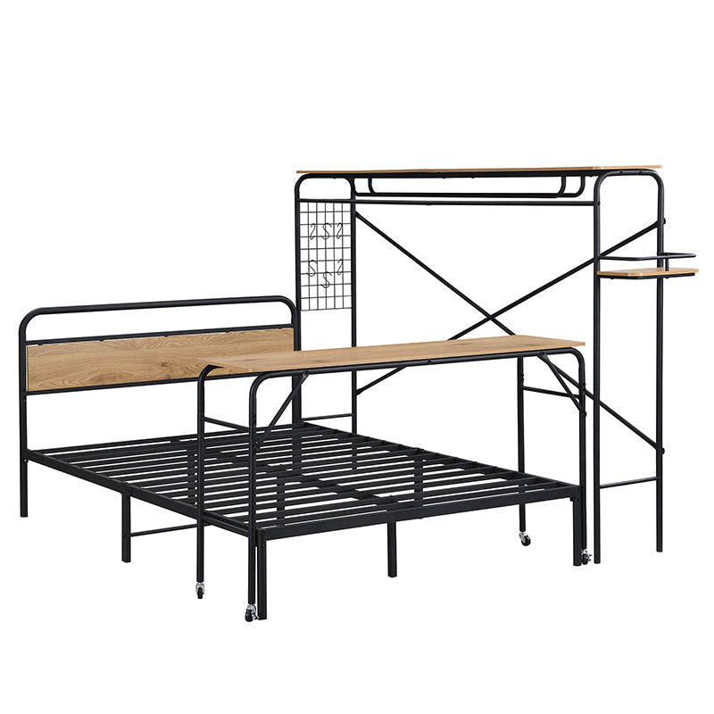 Logidon metalen bed 140x200 met tafelkapstok zwart naturel