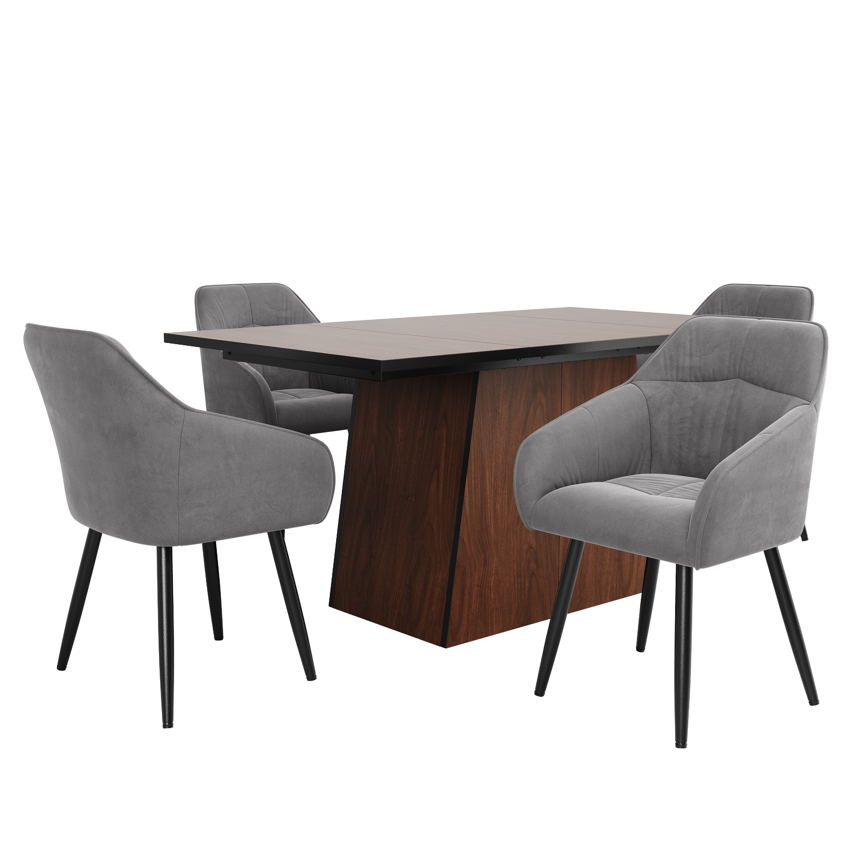 Logidon eettafelset 5-delig 138,5 x 80 cm met grijs fluwelen stoelen