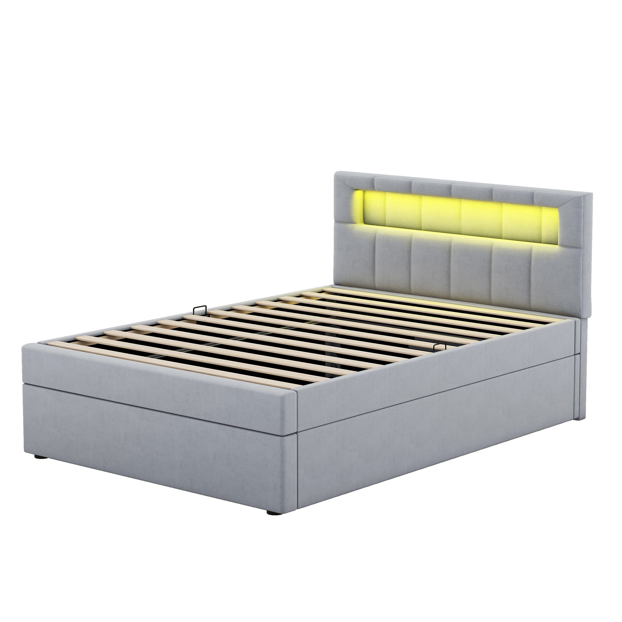 Logidon flat bed 90x200 velvet gray ambient light headboard