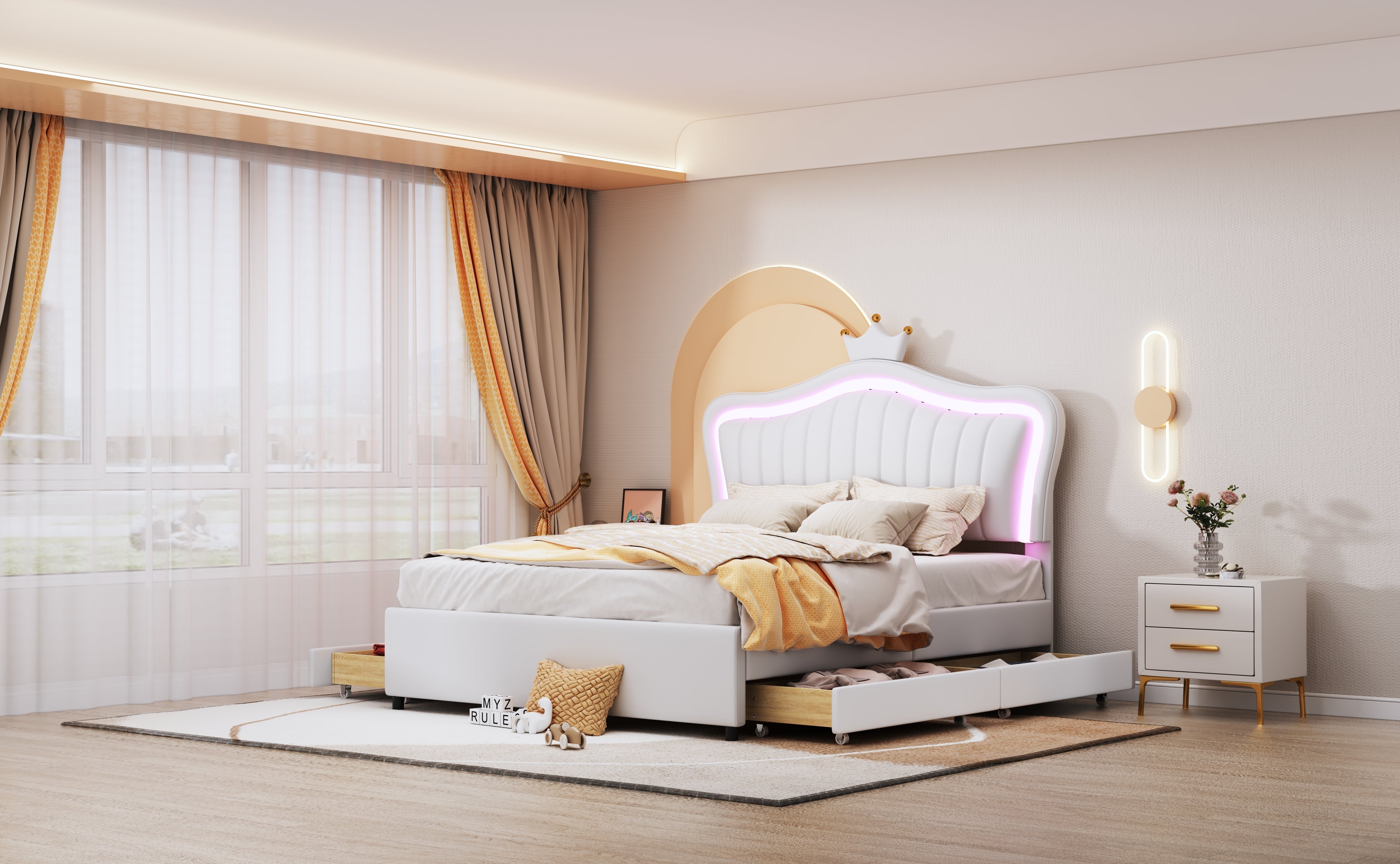 Logidon gestoffeerd bed 140x200 wit kunstleer met LED-verlichting