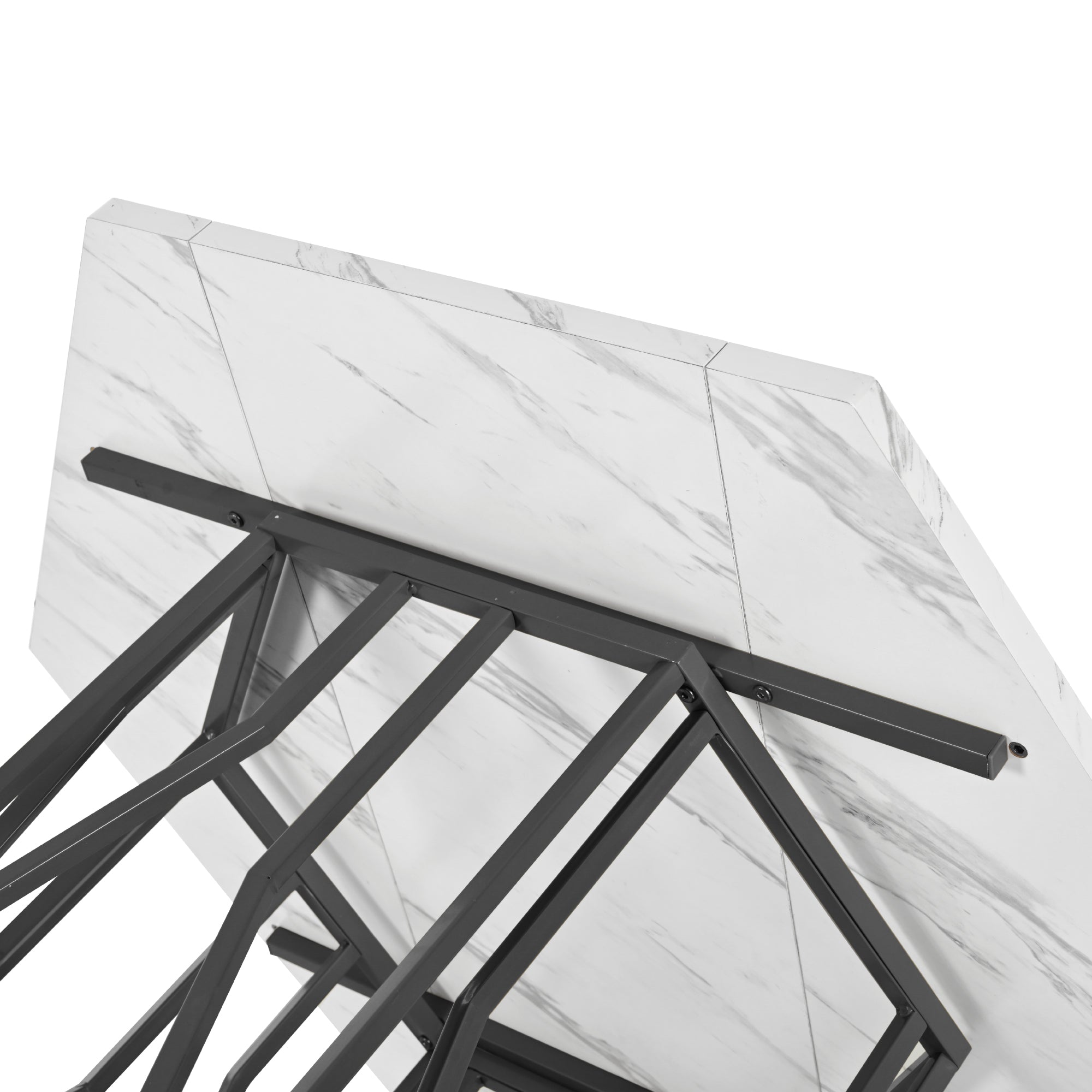 Logidon Eettafelset Zeshoekige marmeren tafel en 4 groen fluwelen stoelen