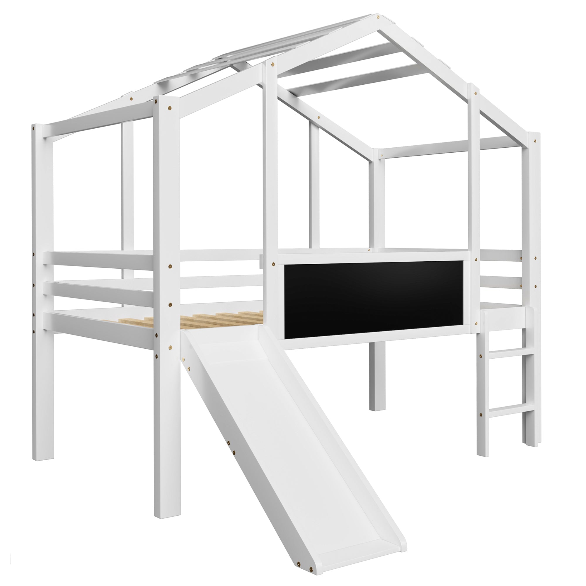 Logidon hoogslaper 90x200 wit met loftdesign en glijbaan