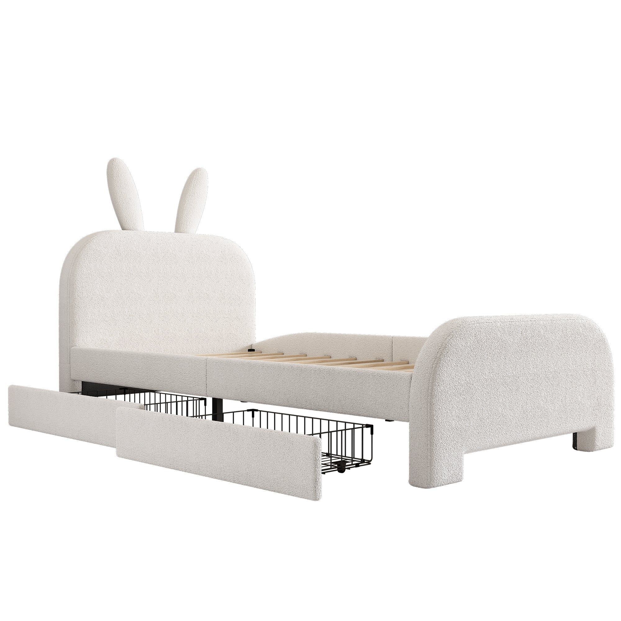 Logidon Flat Bed 90x200 cm Rabbit Shape White With 2 Drawers