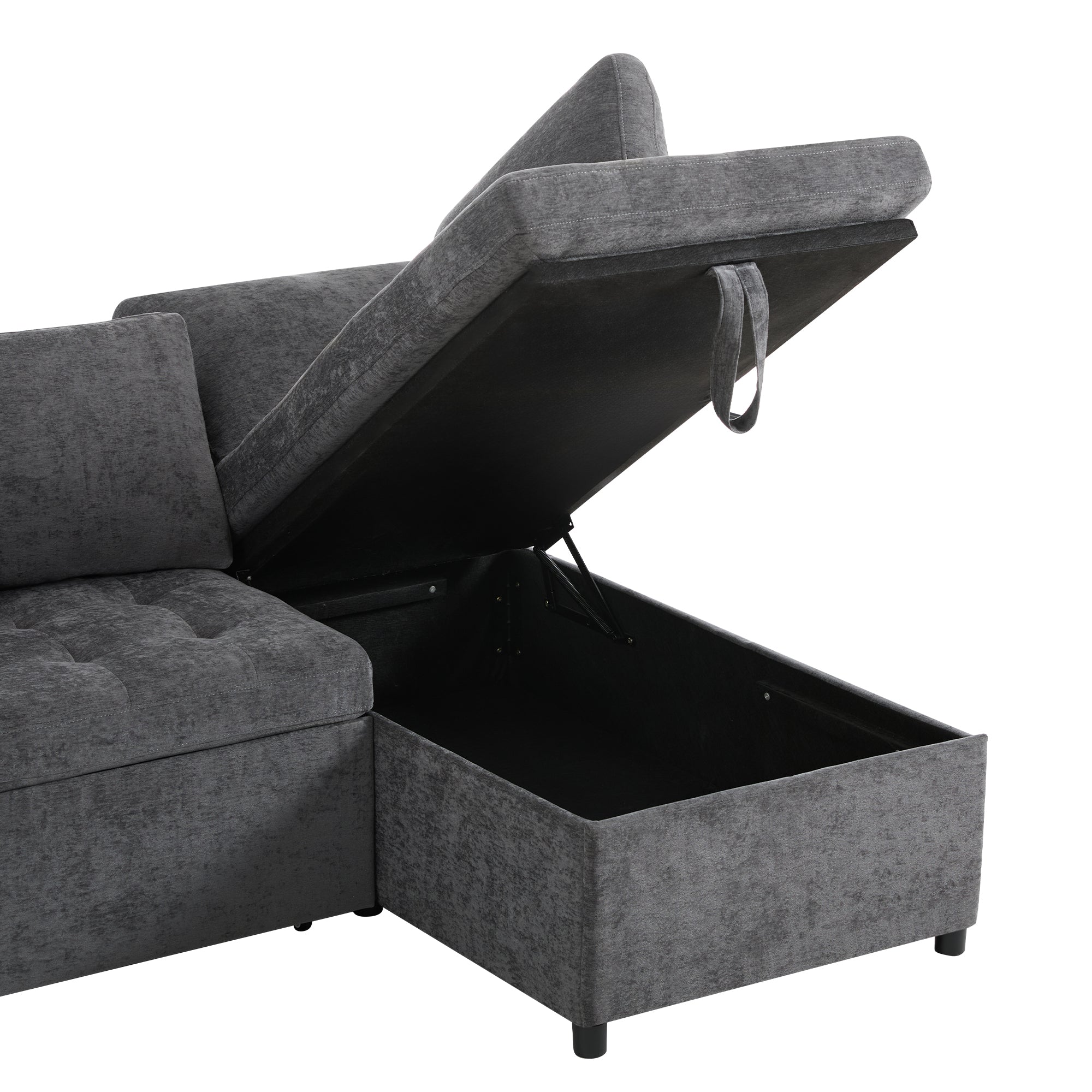 Logidon L-vorm slaapbank grijs fluweel chenille 209x130 cm opbergruimte