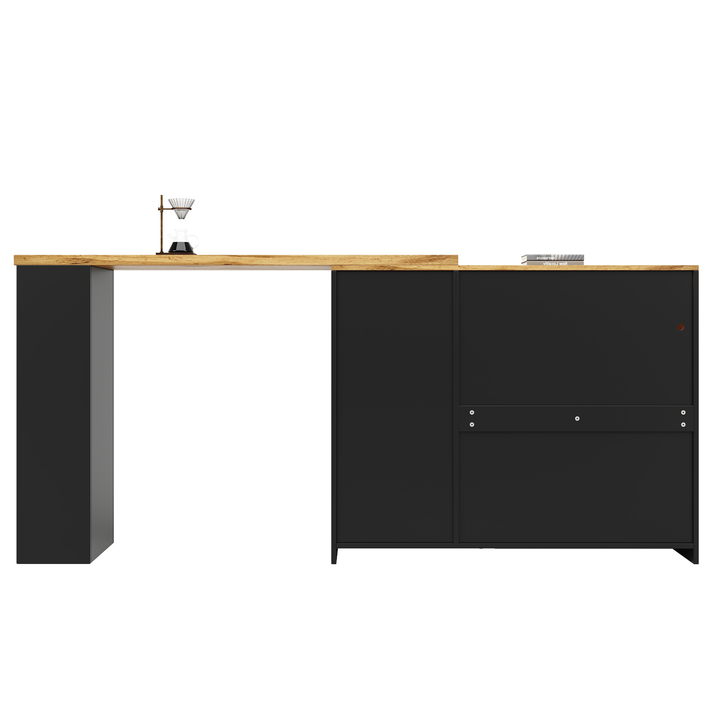 Logidon Draaibare Bartafel Mat Zwart 198x39x97 cm Met LED Glazen Deur