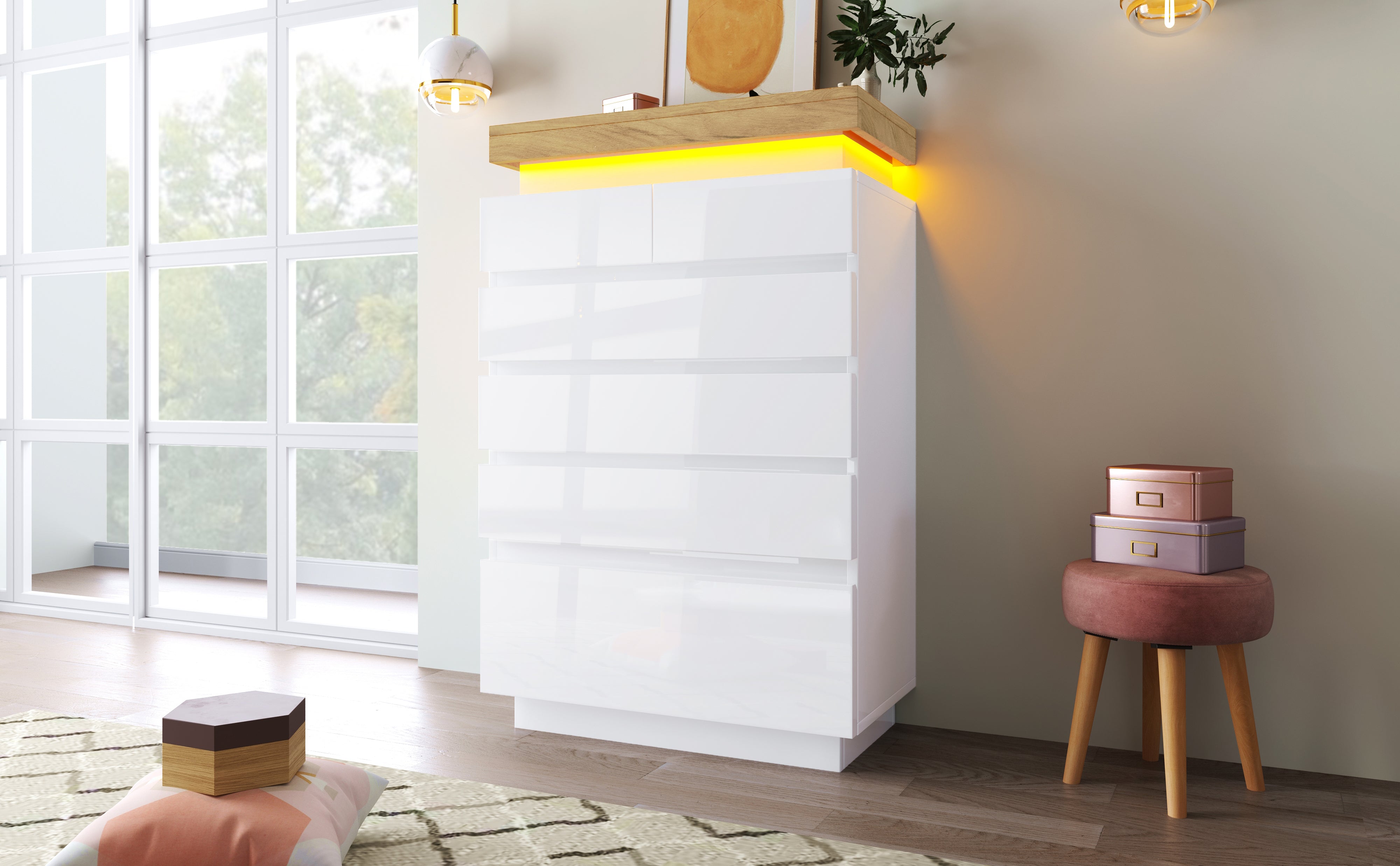 Logidon sideboard 6 drawers white 115x73x39 cm LED app control