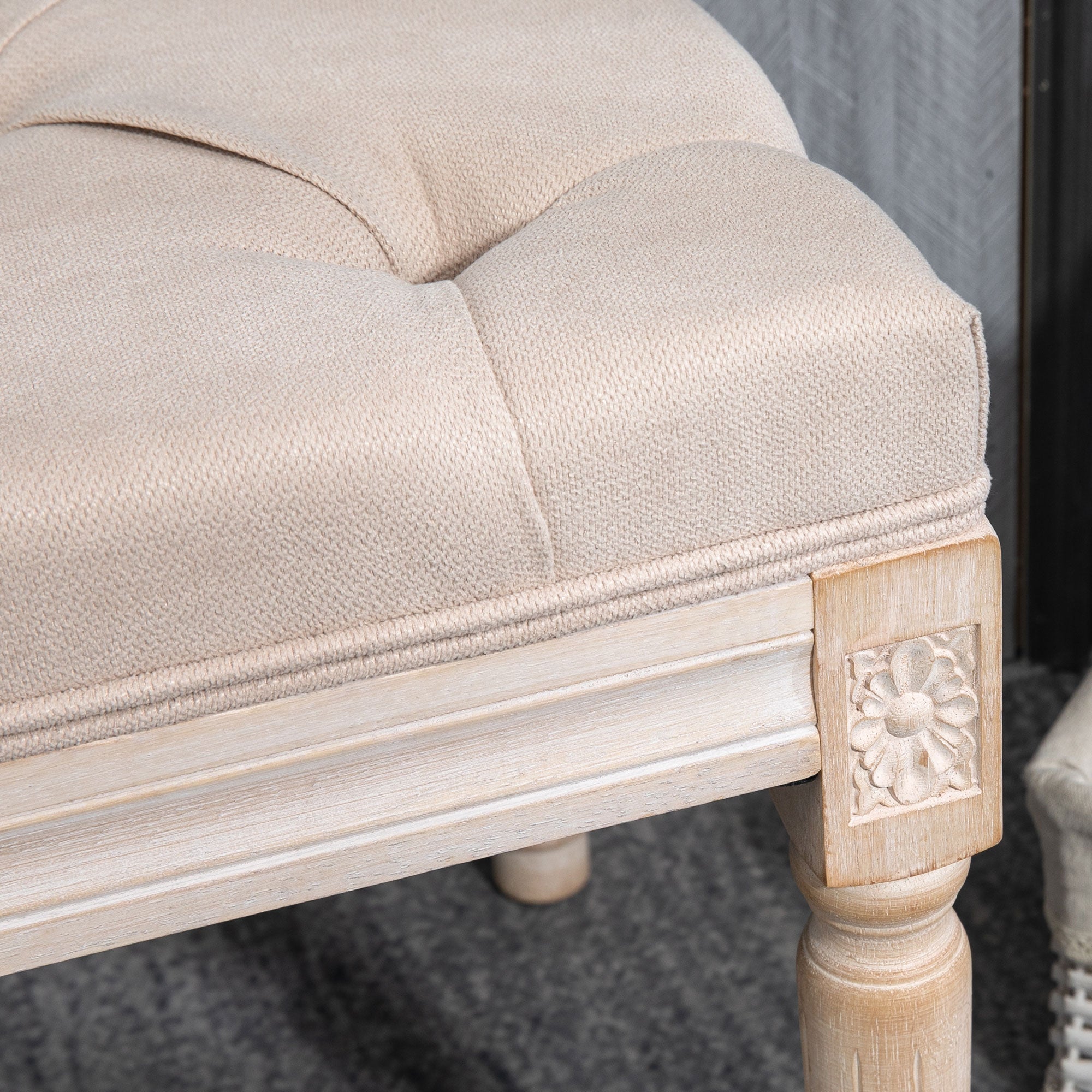 Logidon Vintage gestoffeerde bank beige 80x40x43 cm met knoopdetails