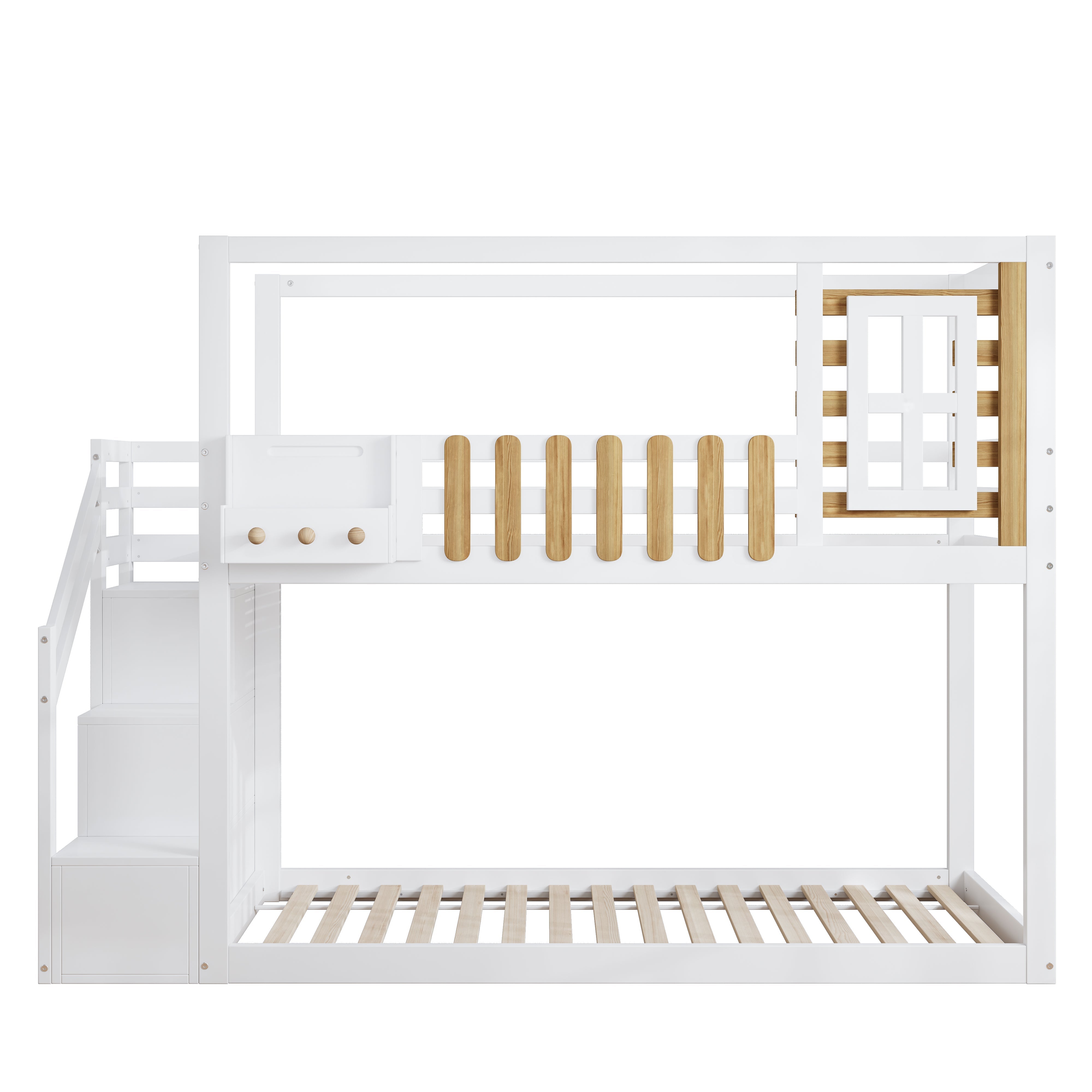 Logidon Bunk Bed With Stairs Window Pine Wood White 90x200 cm
