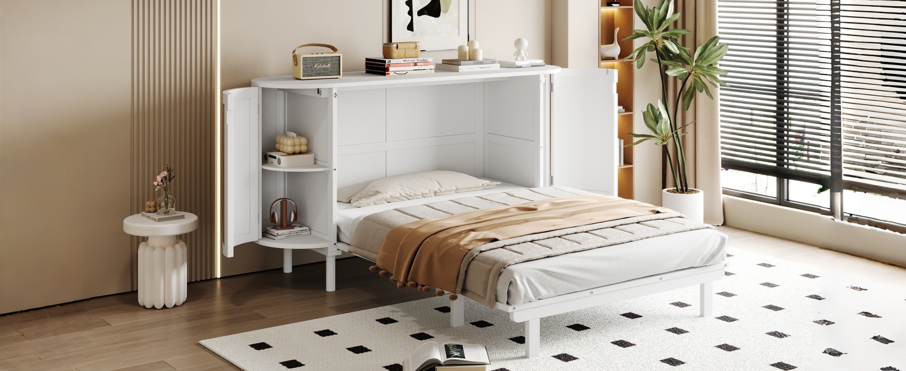 Logidon opklapbed 140x200 cm met lattenbodem, opbergvakken, wit