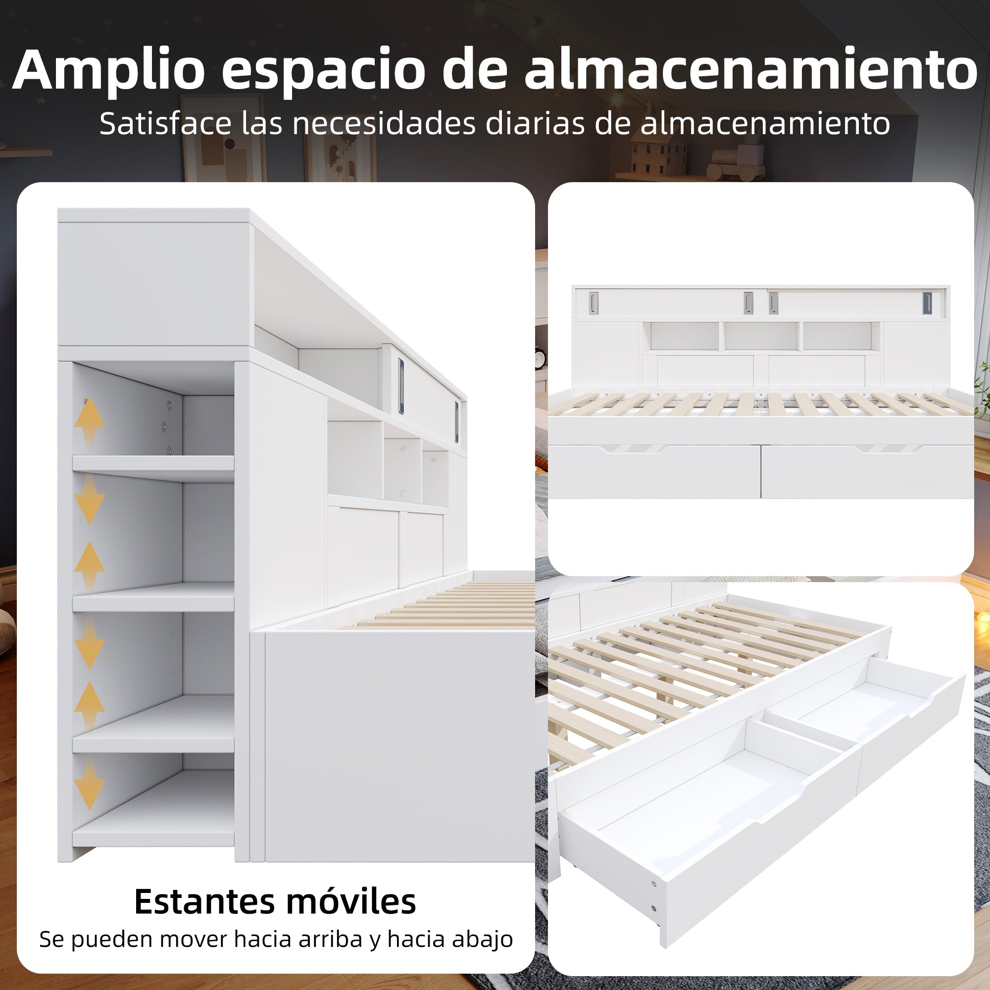 Logidon Kinderbed 90x190 cm Wit met Opberglades en Plank