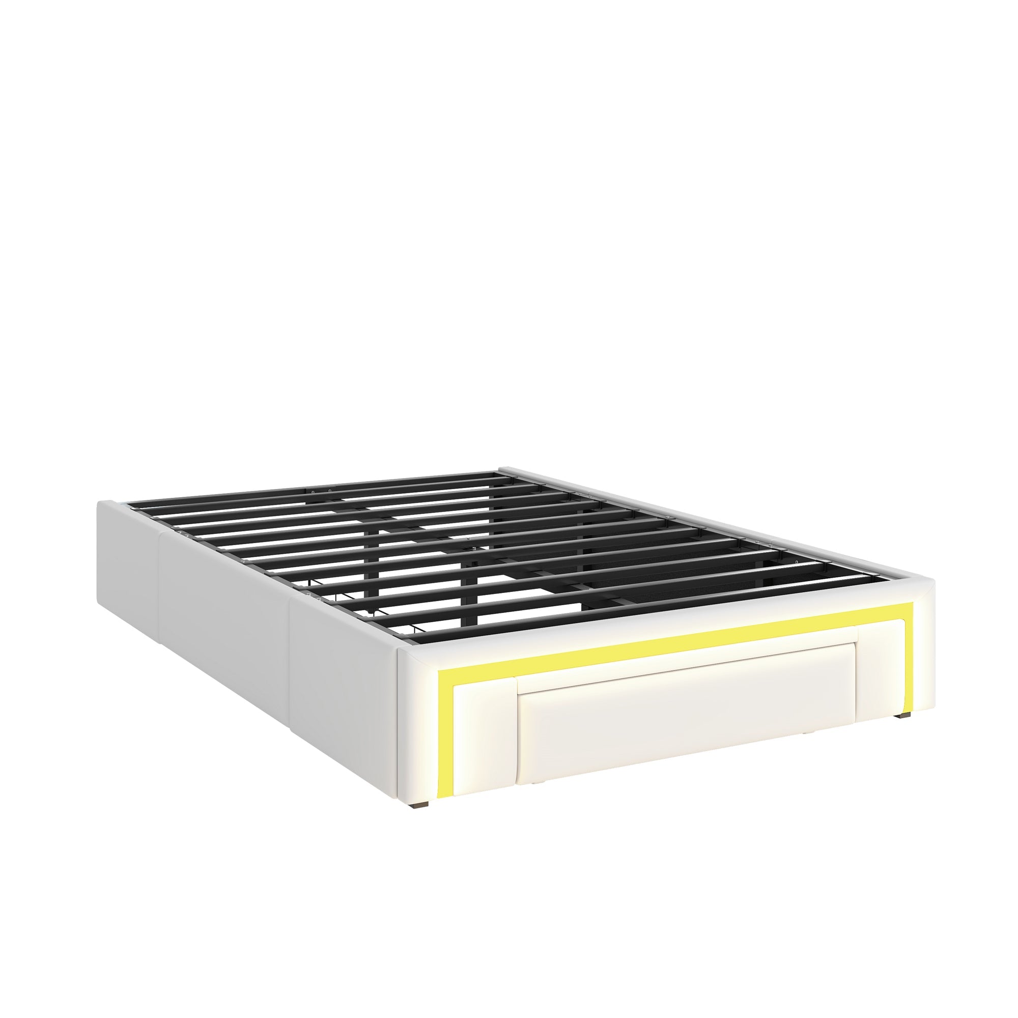Logidon Bedframe 90x200 met lades PU-leer LED-verlichting Wit