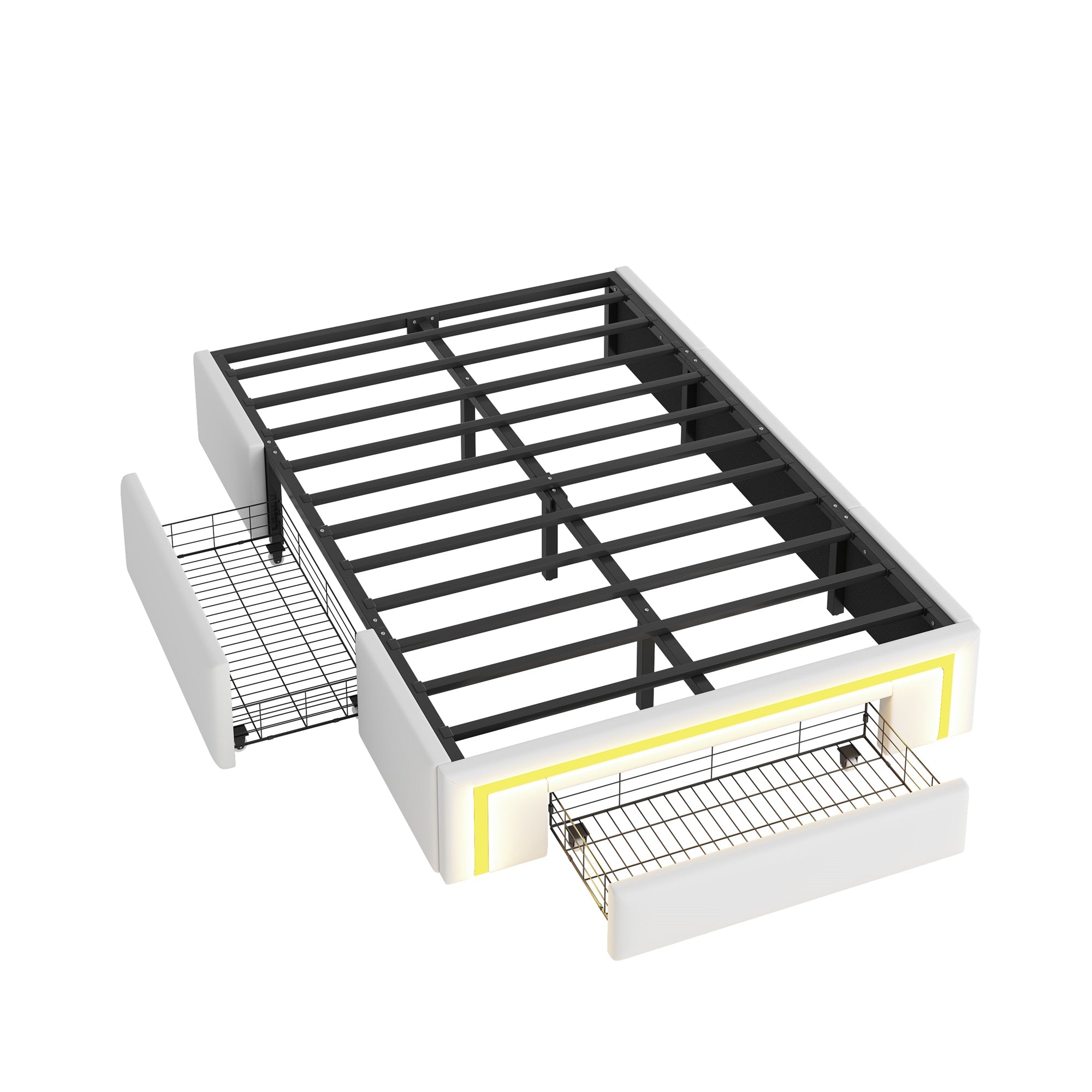 Logidon Bedframe 90x200 met lades PU-leer LED-verlichting Wit