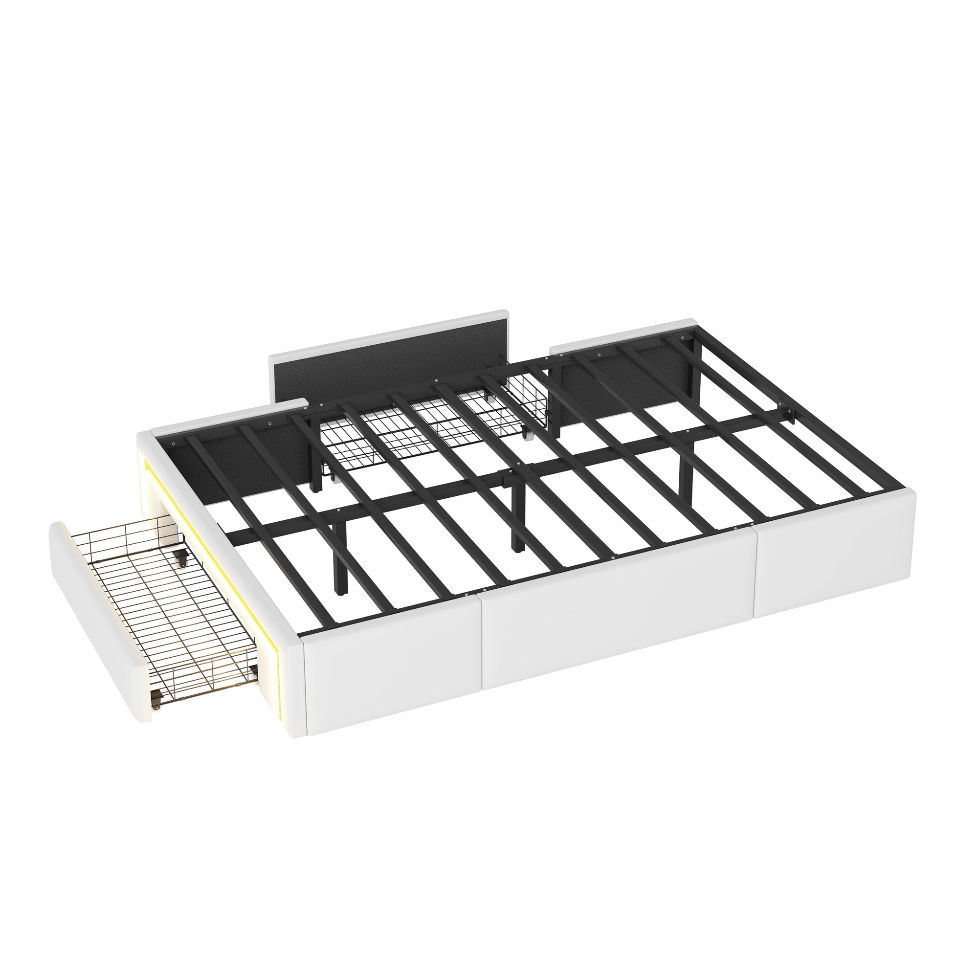 Logidon Bedframe 90x200 met lades PU-leer LED-verlichting Wit
