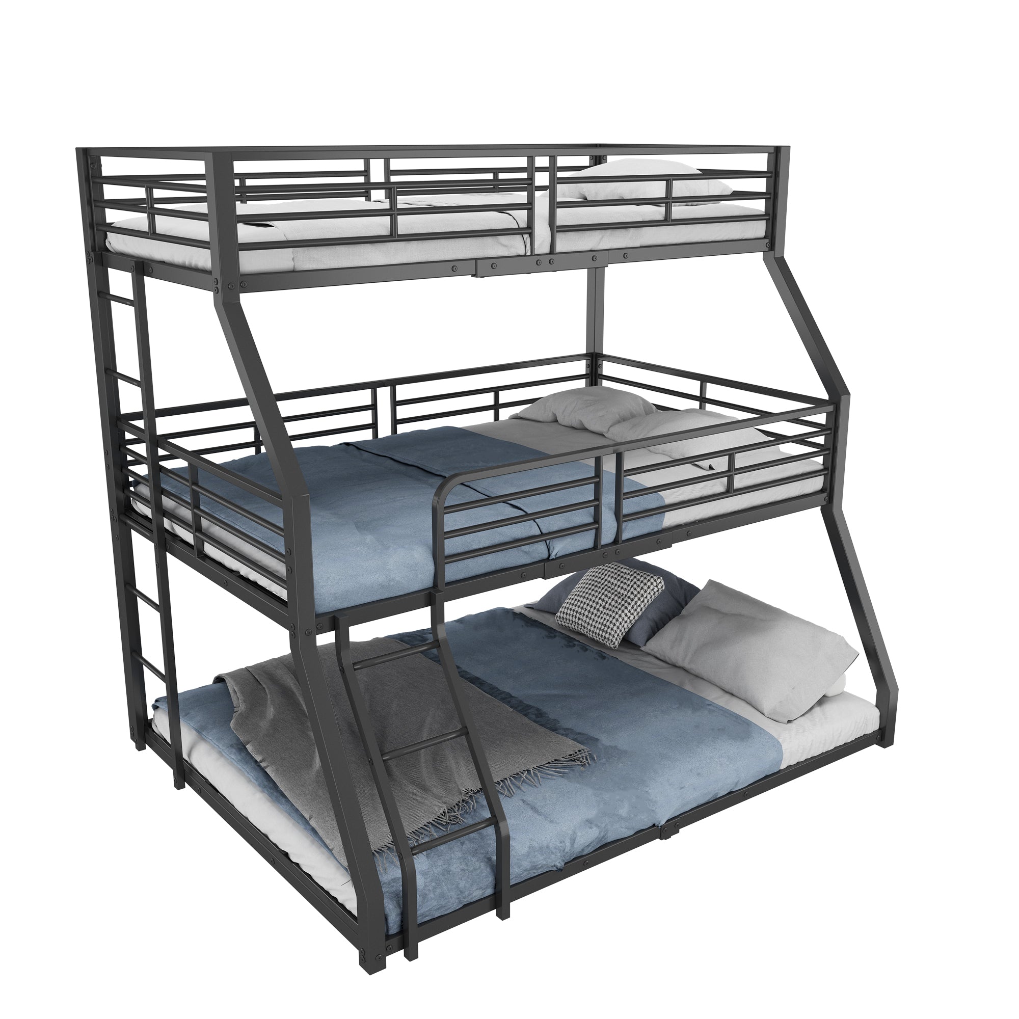 Logidon 3-persoonsstapelbed 90x200 cm metalen bedframe zwart