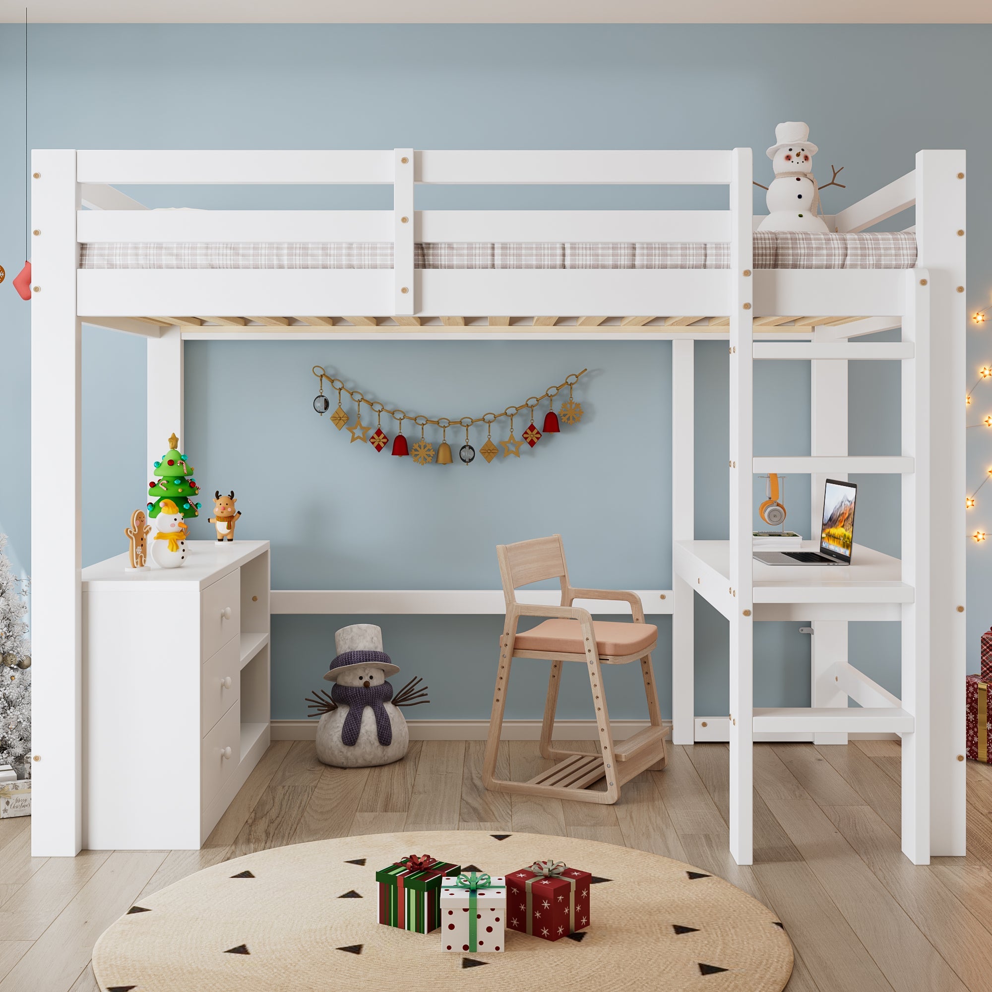 Logidon hoogslaper 90x200cm wit met bureau en opbergruimte
