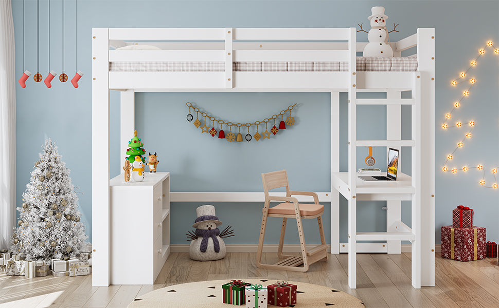 Logidon hoogslaper 90x200cm wit met bureau en opbergruimte