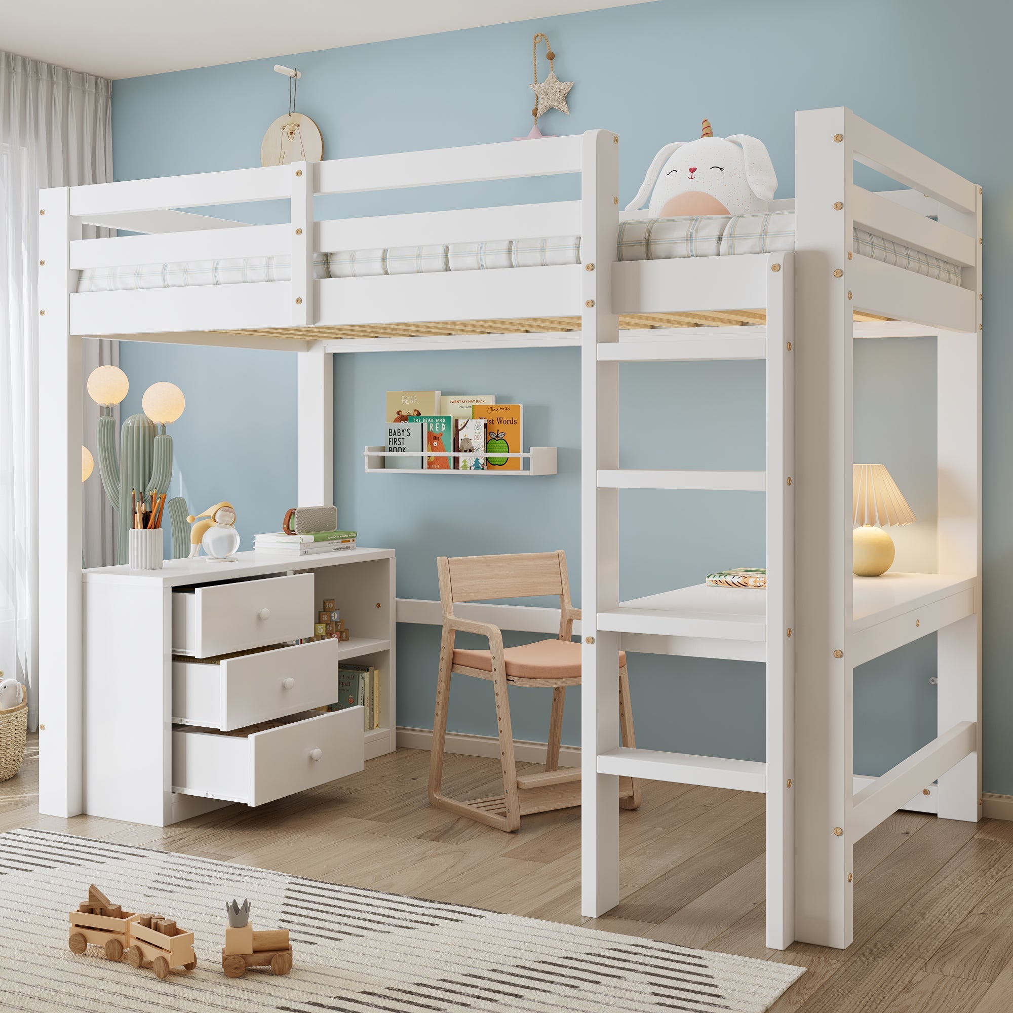 Logidon hoogslaper 90x200cm wit met bureau en opbergruimte