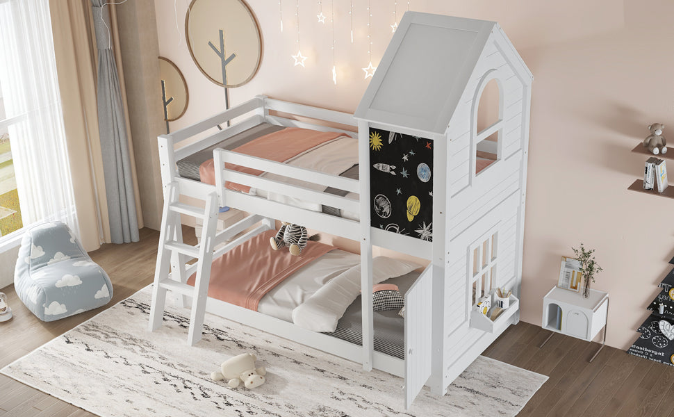 Logidon stapelbed wit 90x200 met deurpaneeldak en ladder