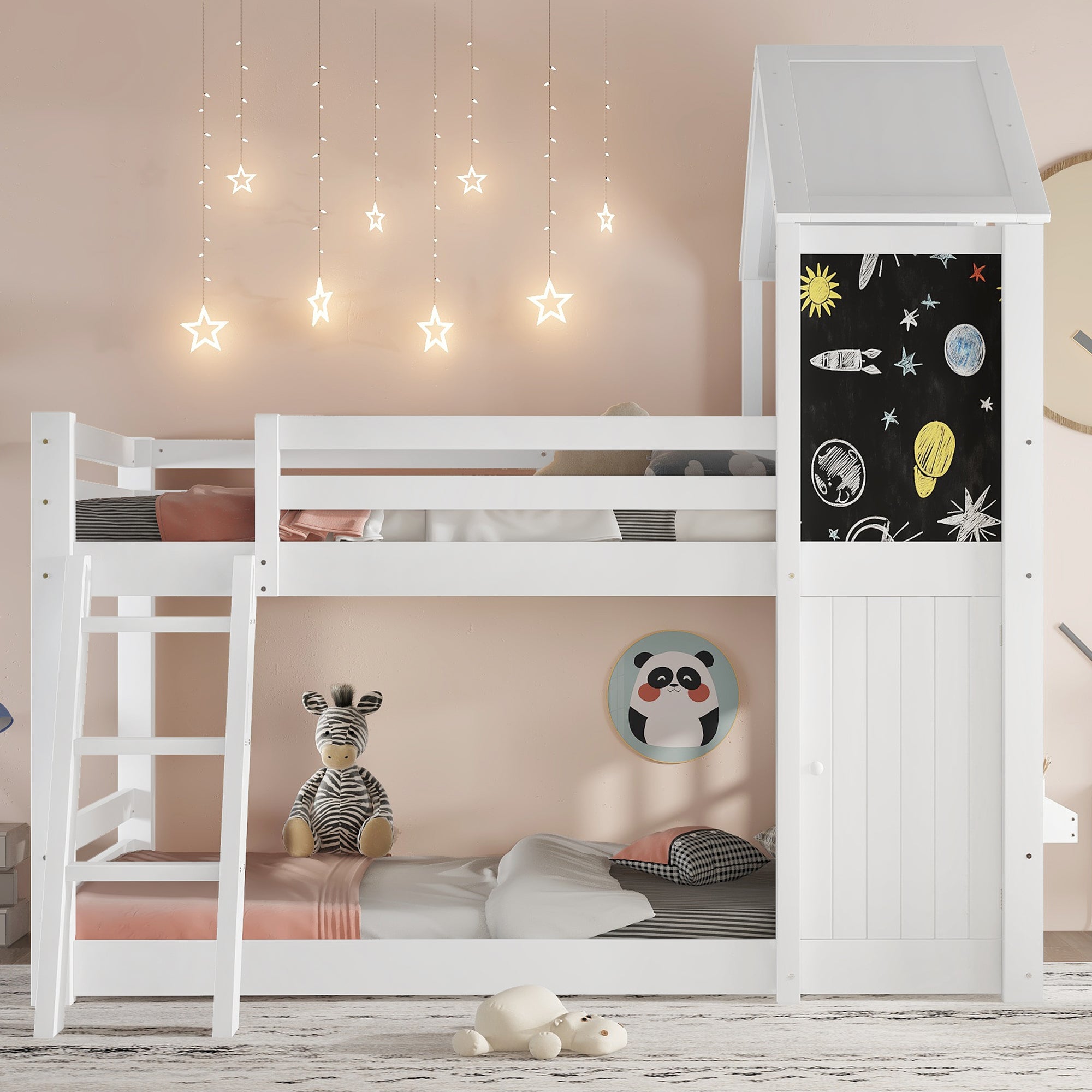 Logidon stapelbed wit 90x200 met deurpaneeldak en ladder