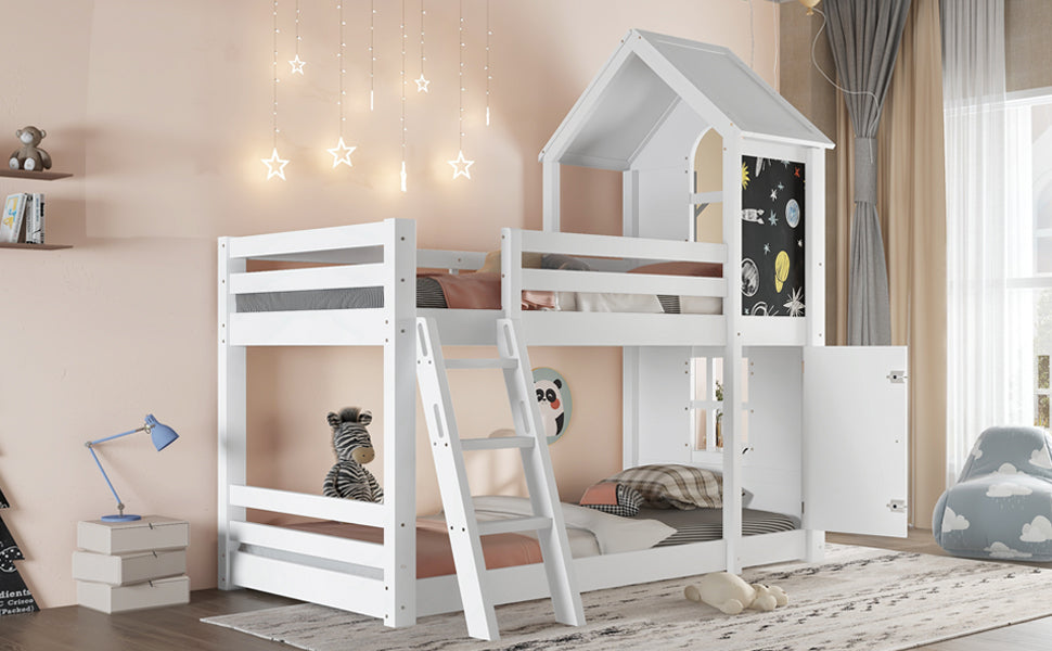 Logidon stapelbed wit 90x200 met deurpaneeldak en ladder