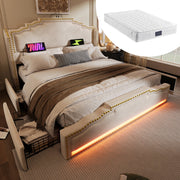 Logidon gestoffeerd bed 160x200 beige fluweel met 4 lades LED USB C