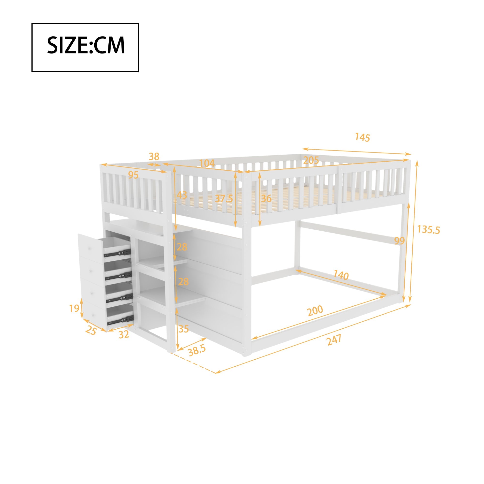 Logidon laag stapelbed 140 x 200 cm wit veiligheidsopbergvak