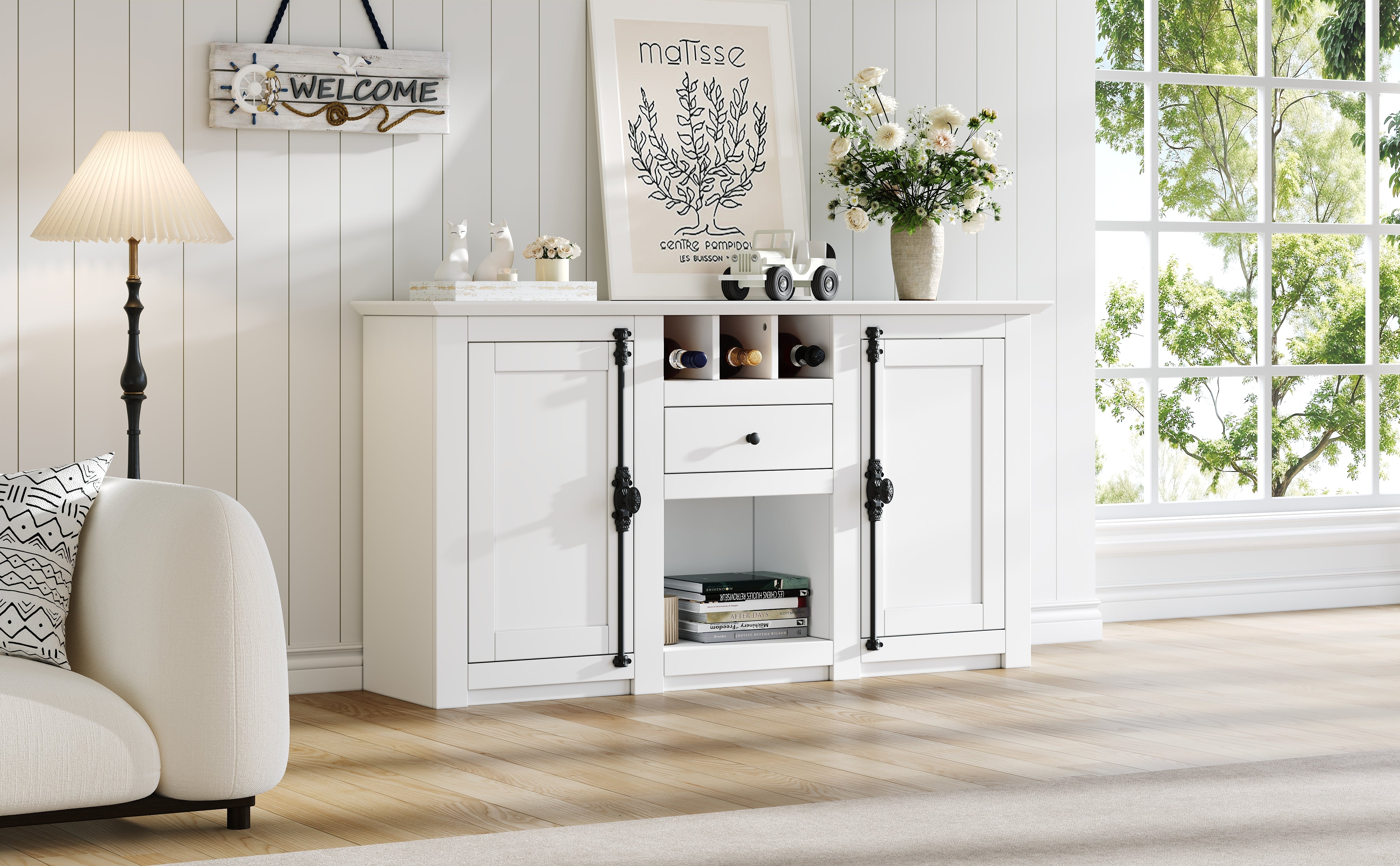 Logidon dressoir 130x35x70 cm wit 2 deuren, 1 lade, 3 wijnvakken