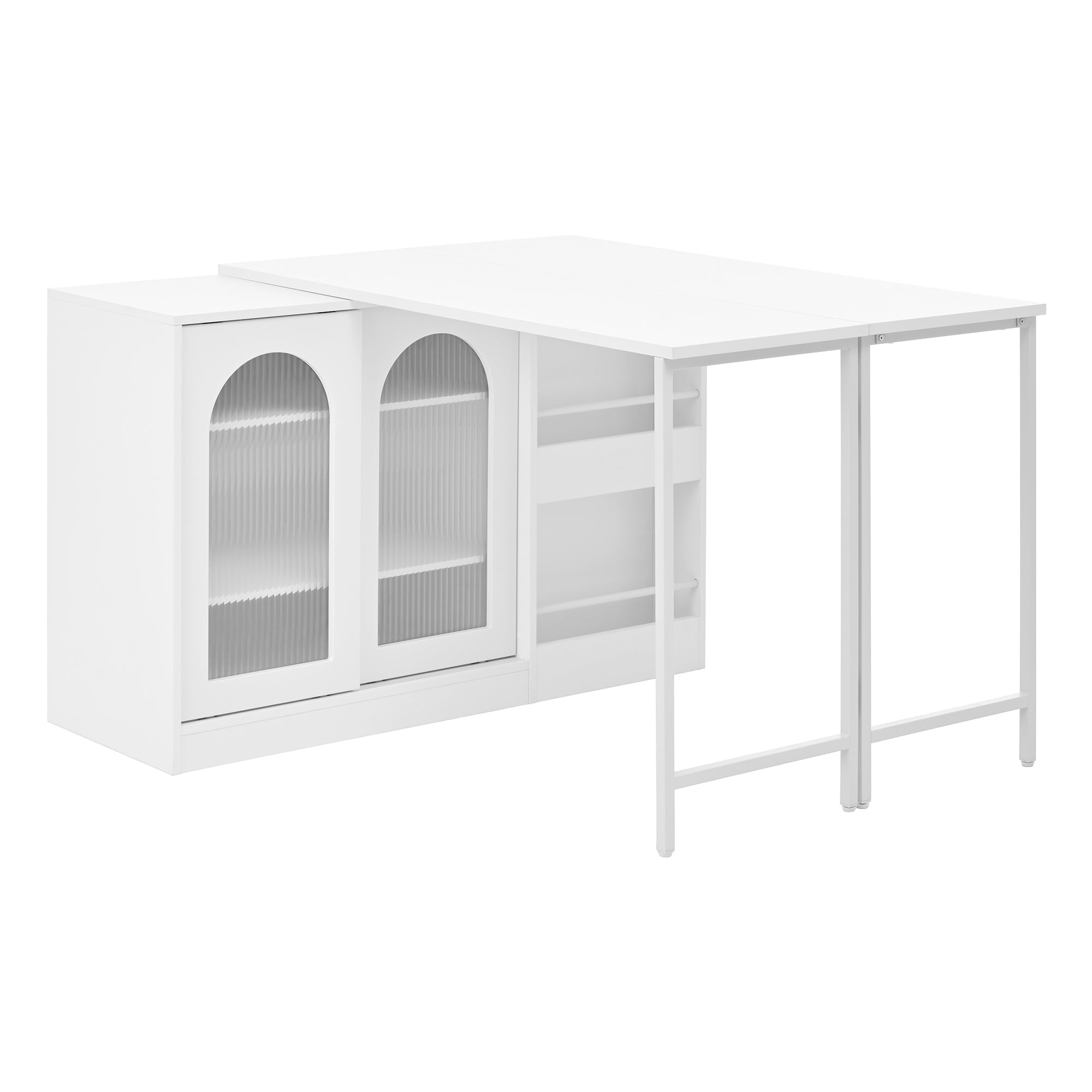 Logidon Moderne Bartafel Wit Uitschuifbaar 360 Graden Draaibaar met Opbergruimte