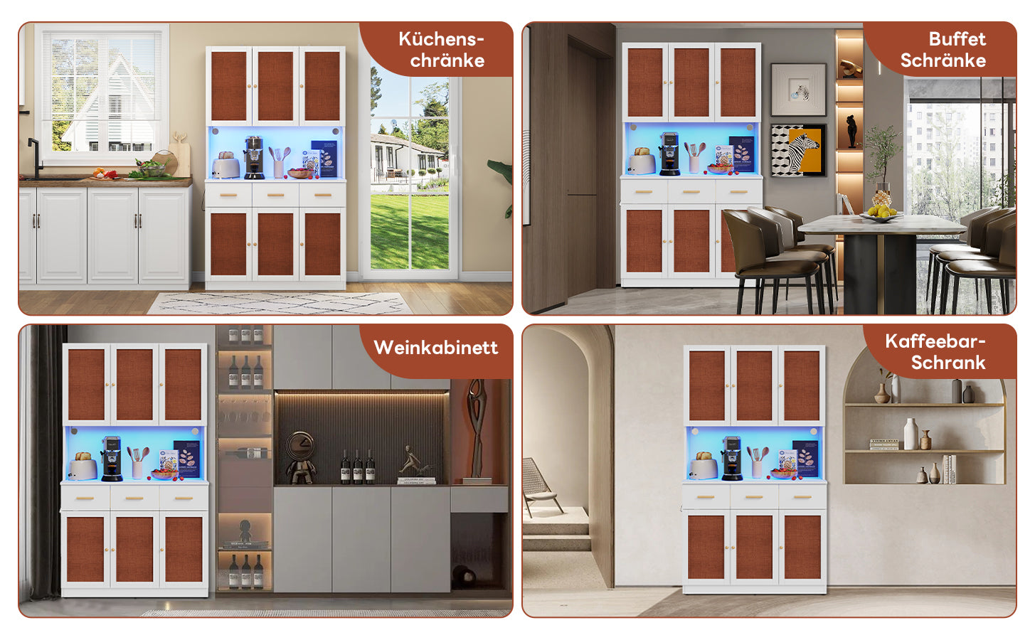 Logidon keukenbuffetkast 182 cm wit LED-verlichting stopcontact