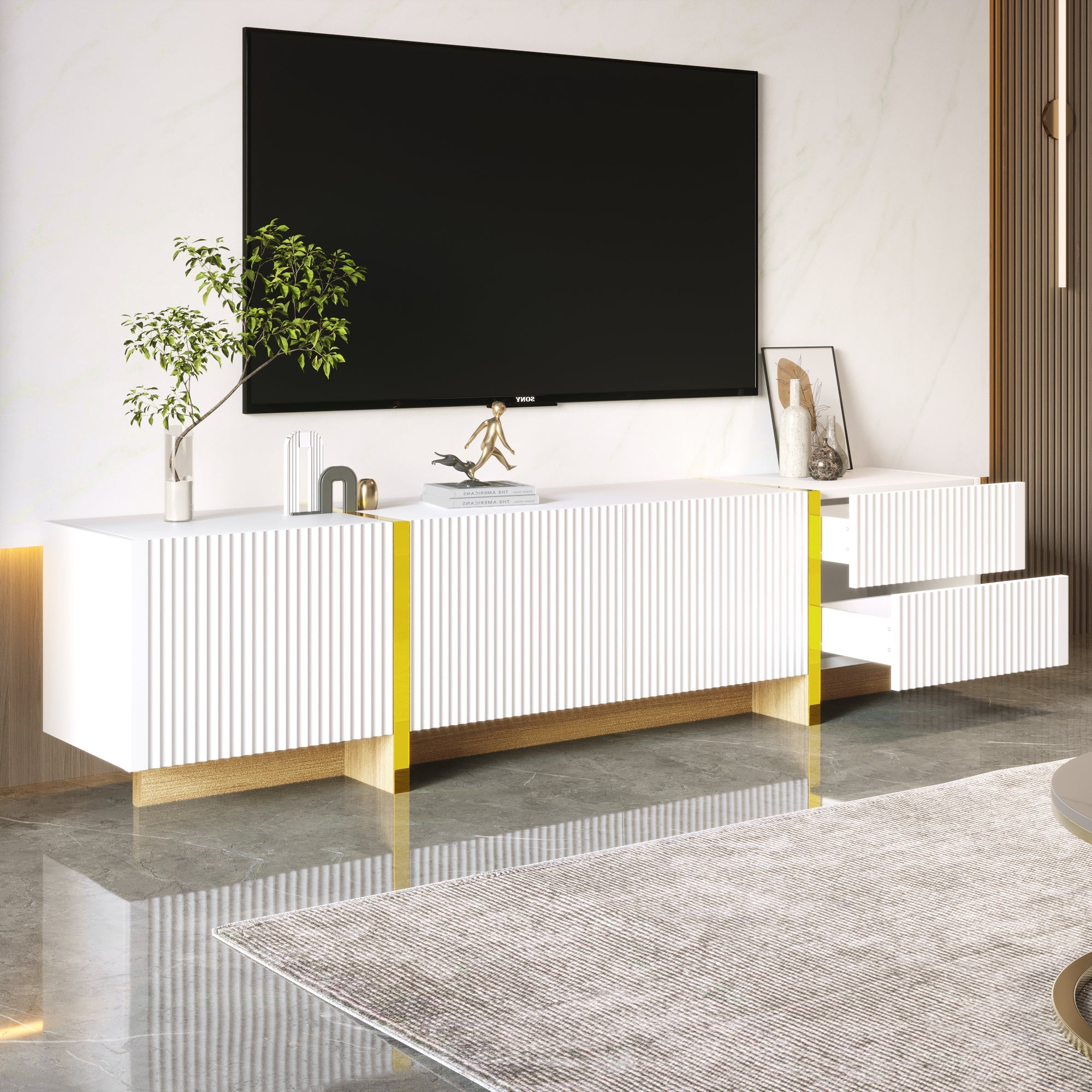 Logidon TV-meubel 190 cm wit goud houtnerf 3 deuren 2 lades