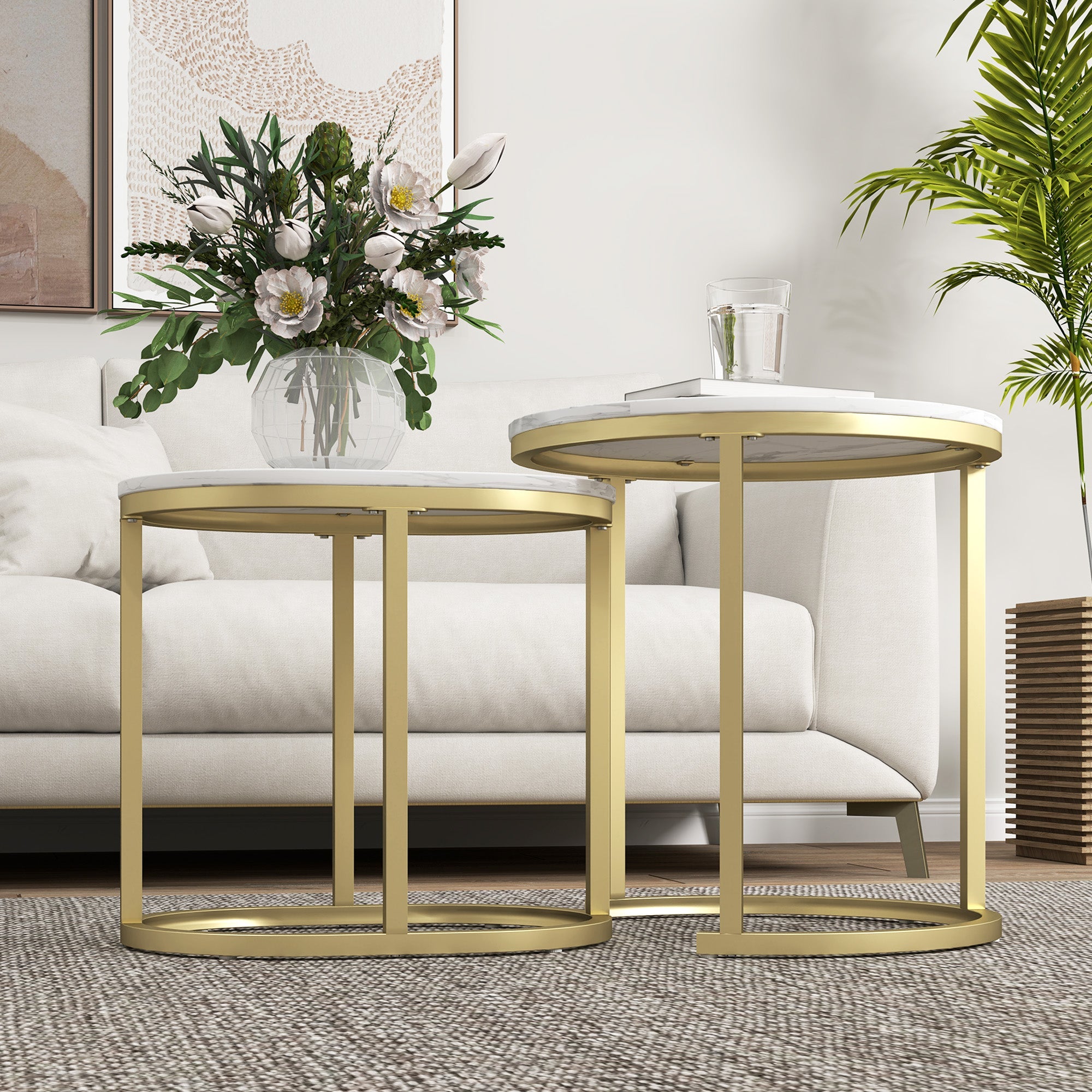 Logidon Ronde set van 2 salontafels MDF wit stalen frame 50x50