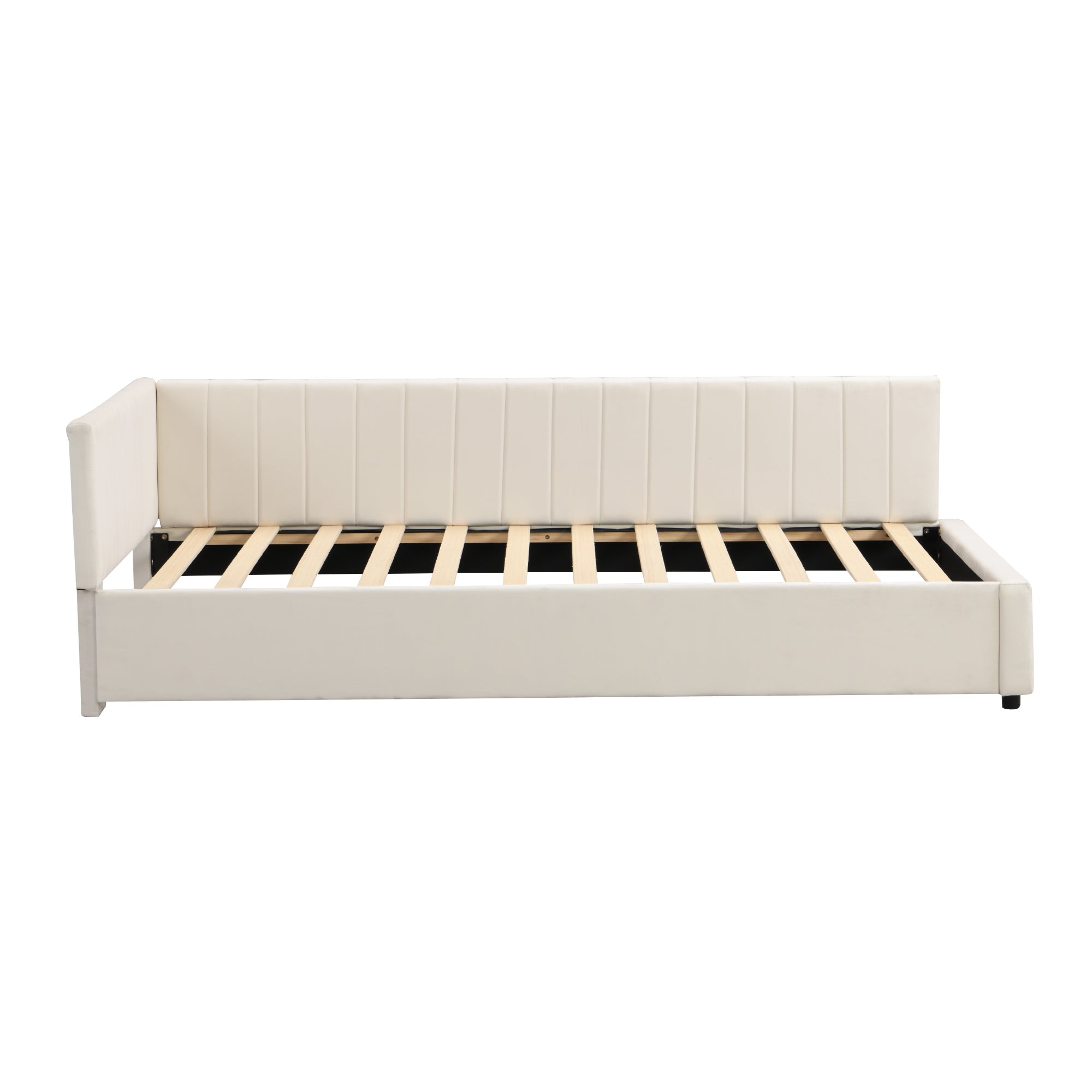 Logidon upholstered bed 90x200 multifunctional bed with slatted frame beige velvet