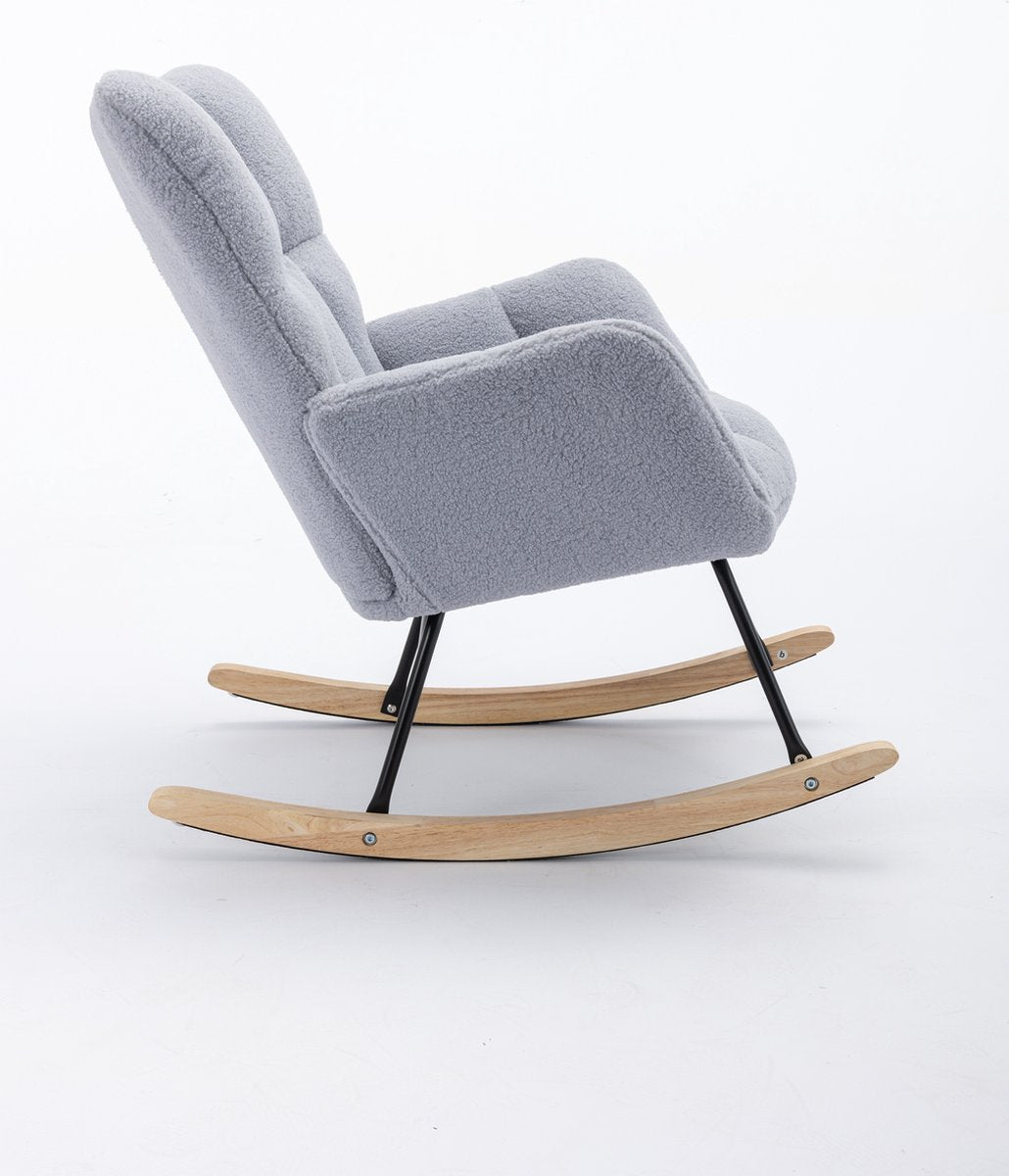 Logidon Moderne Schommelstoel - Schommelstoel in Teddy Stof - Mid Century Fauteuil - Grijs afbeelding 2