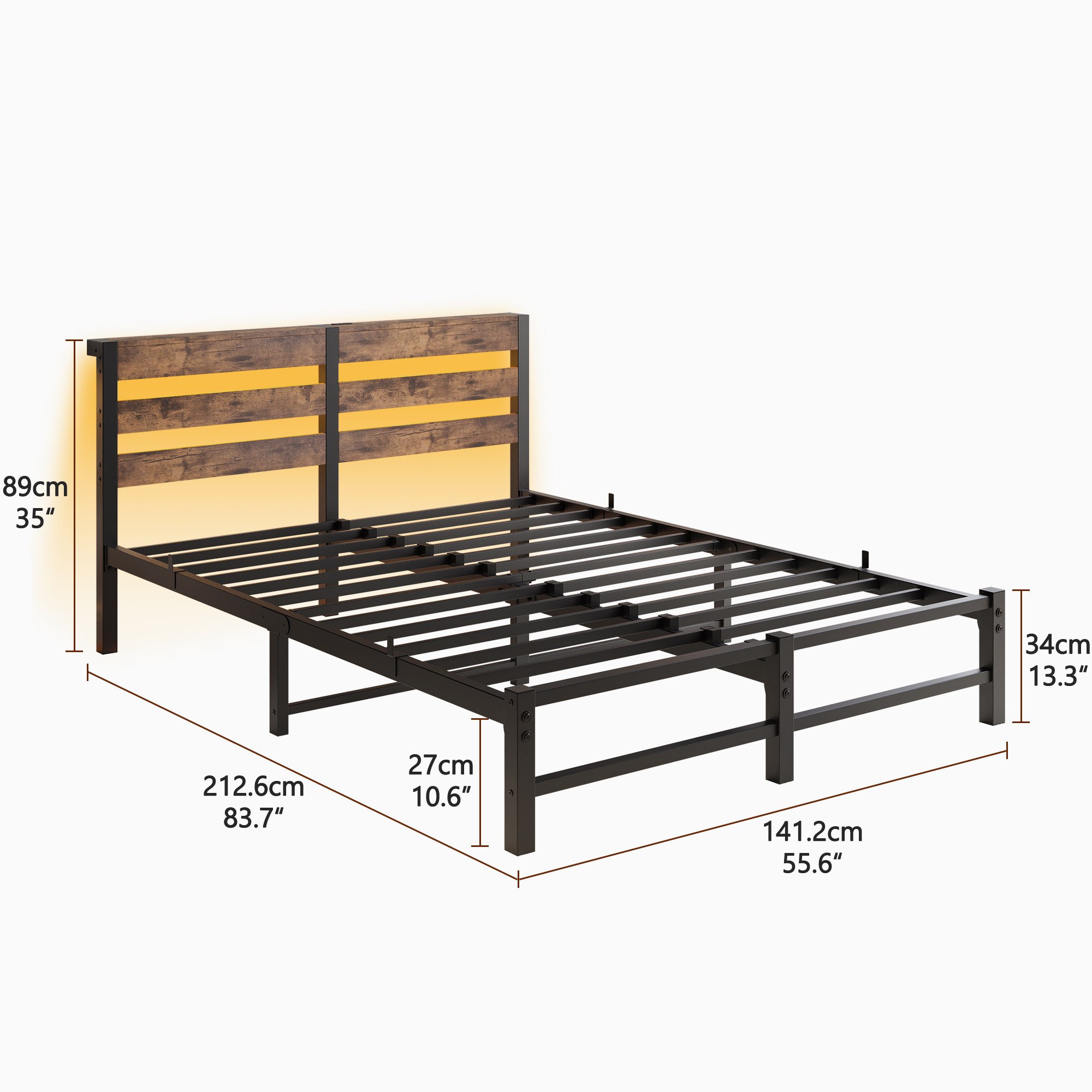 Logidon metalen bedframe 140x200 zwarte LED-verlichting