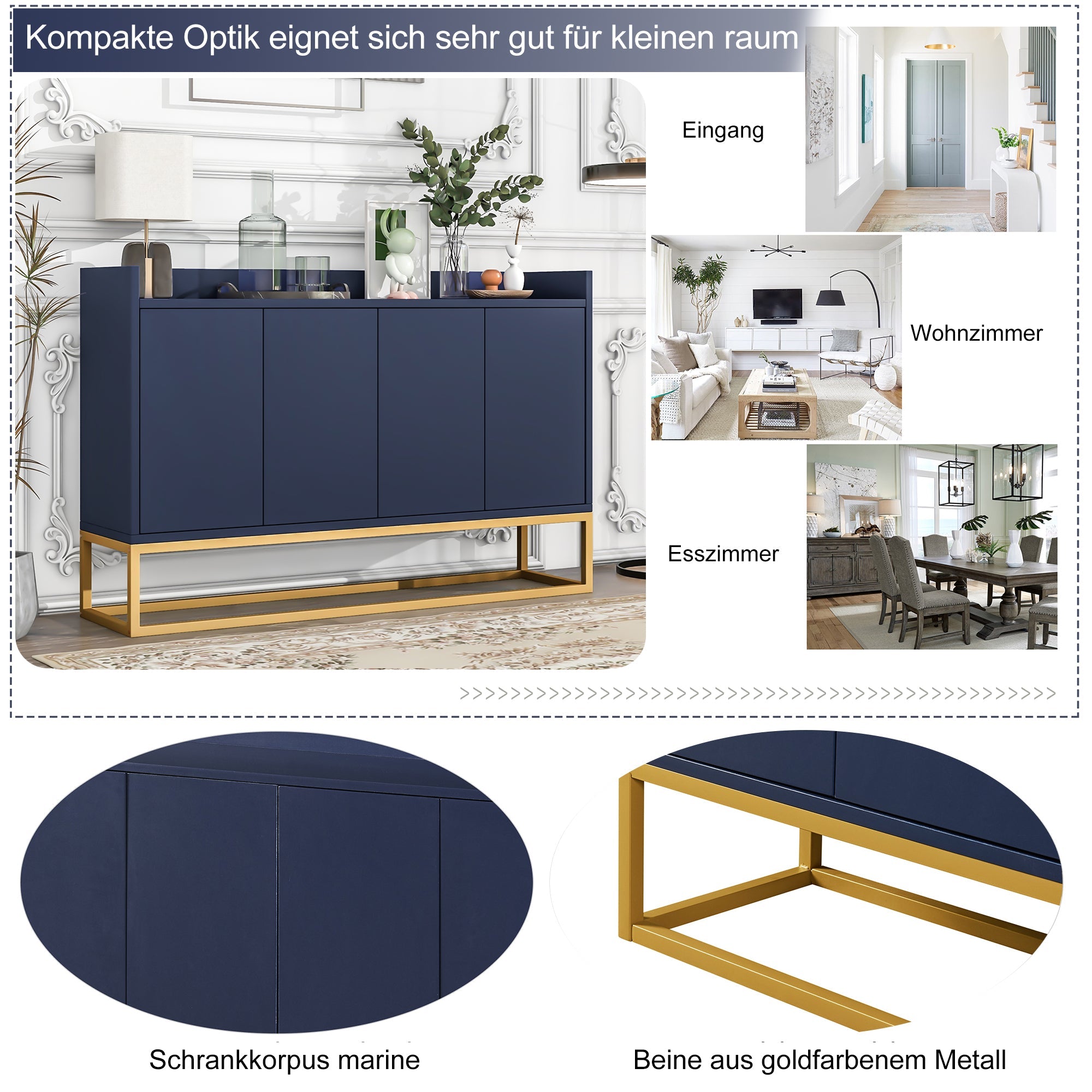 Logidon dressoir marineblauw 120x30x80 cm 4-deurs greeploos