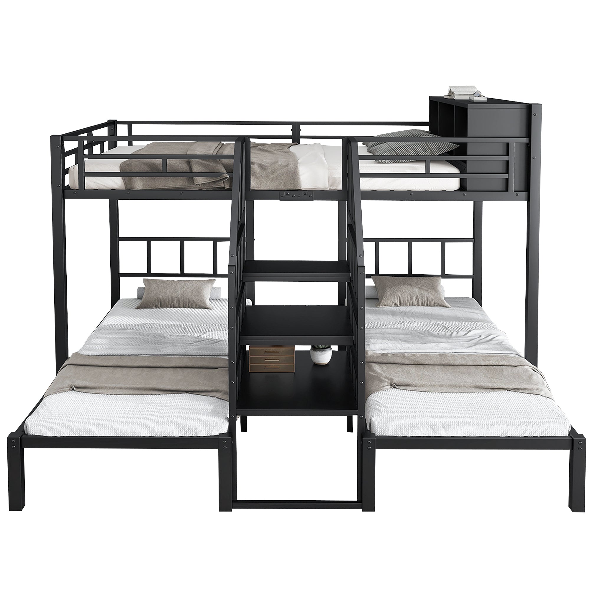 Logidon stapelbed ijzer zwart met drie slaapplaatsen 90x200cm