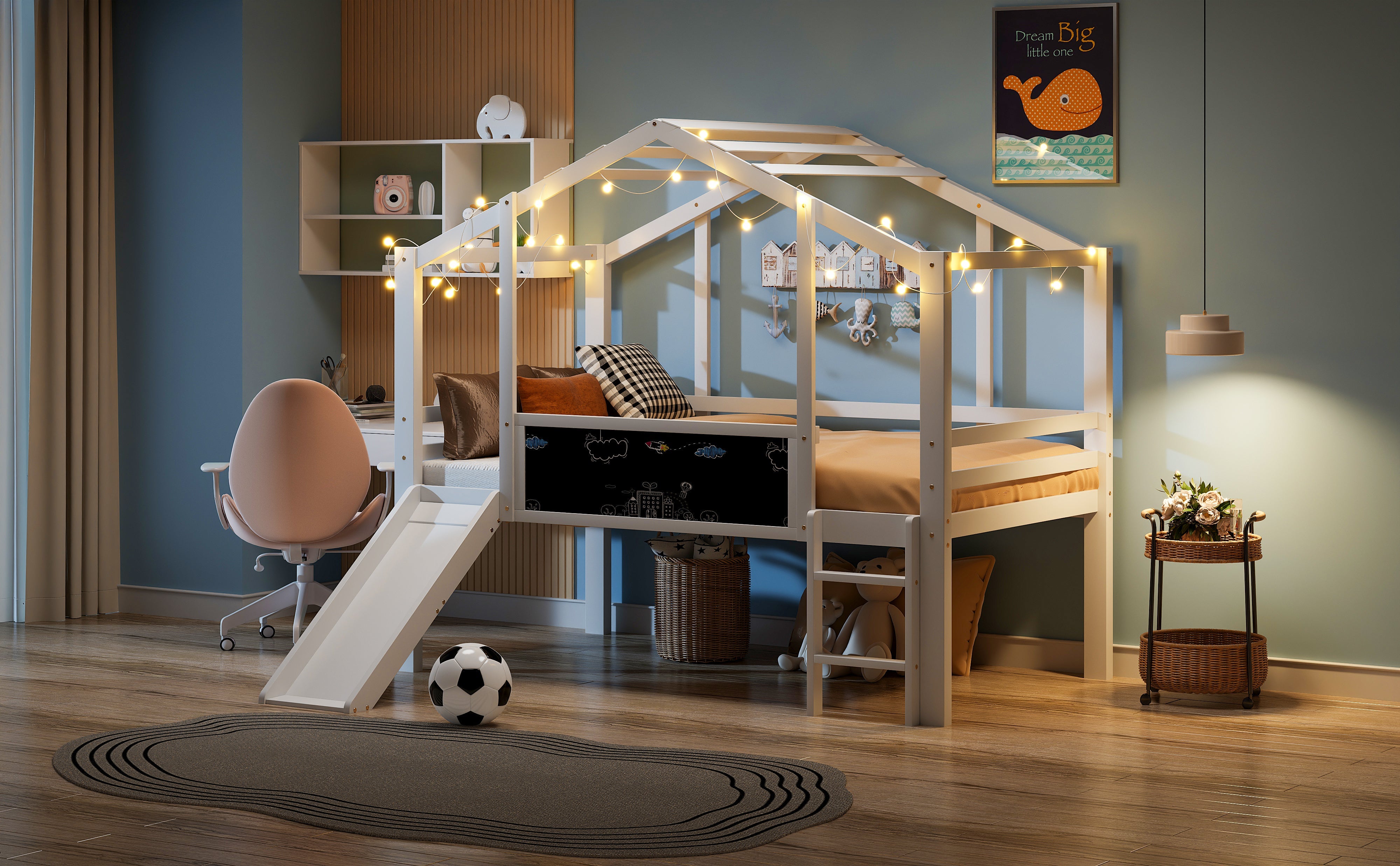 Logidon hoogslaper 90x200 wit met loftdesign en glijbaan