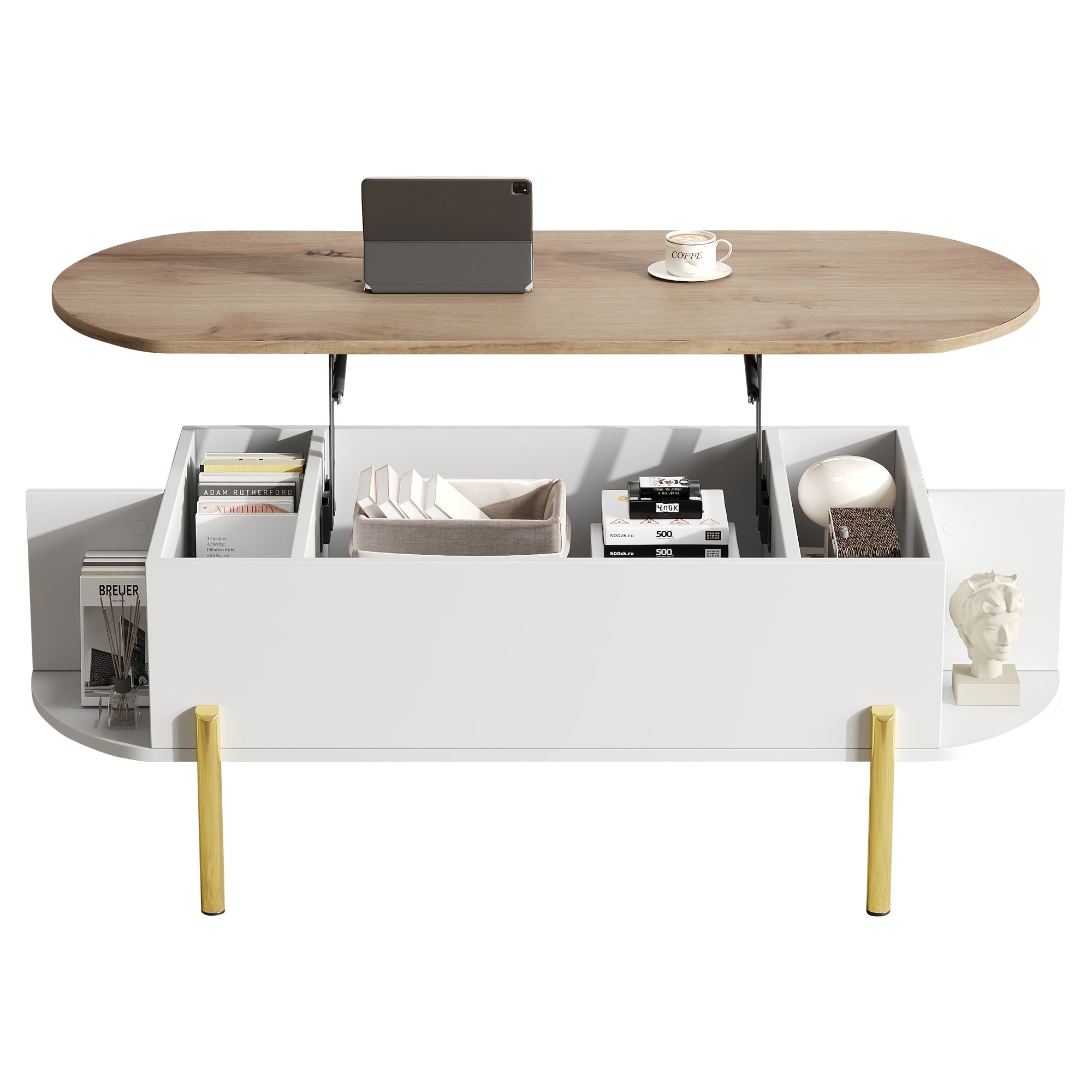 Logidon Verstelbare Salontafel 120x50x43 cm Met Opbergruimte Wit Hout