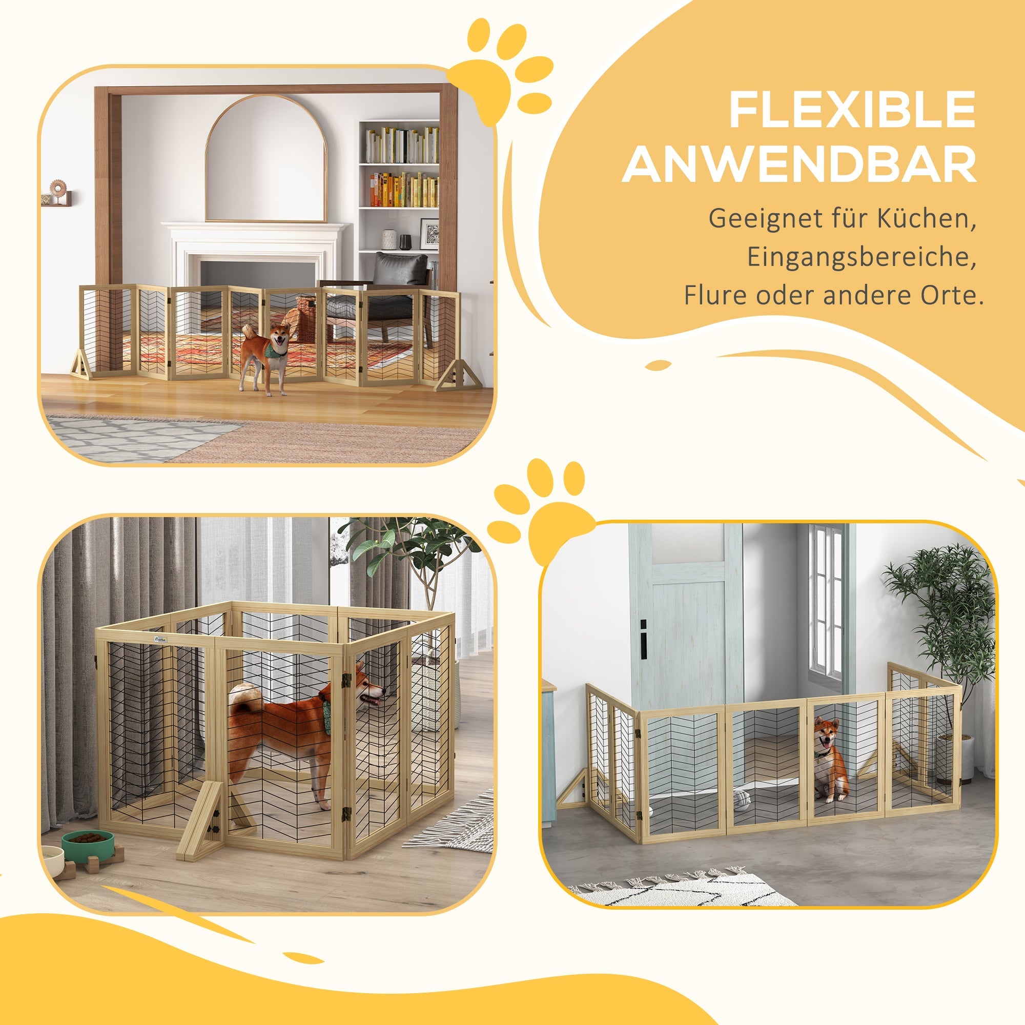 Logidon hondenbarrière hout opvouwbaar 8 delen 375x44x70 cm naturel hout