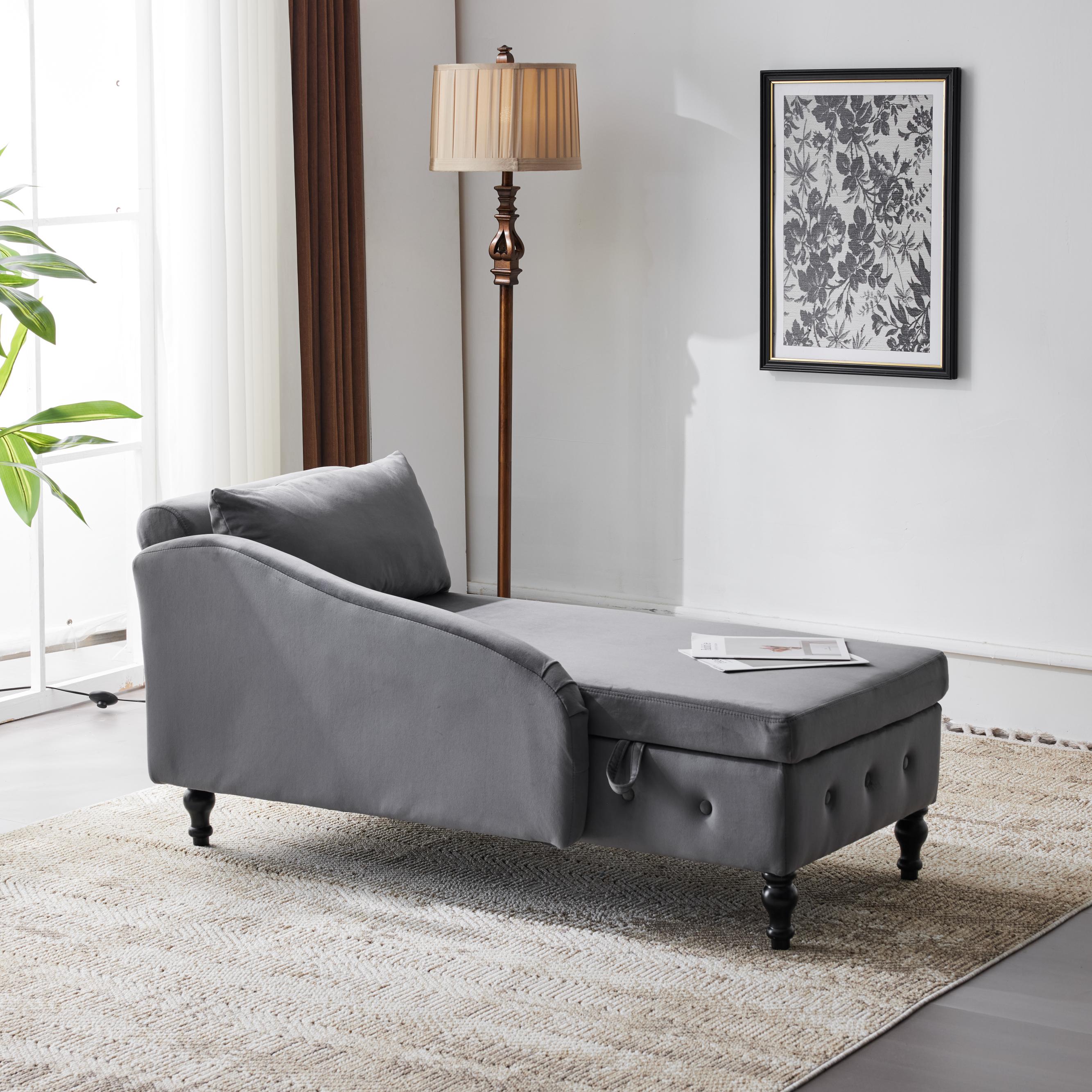 Logidon chaise longue bank grijs fluweel met opbergspijkerkop