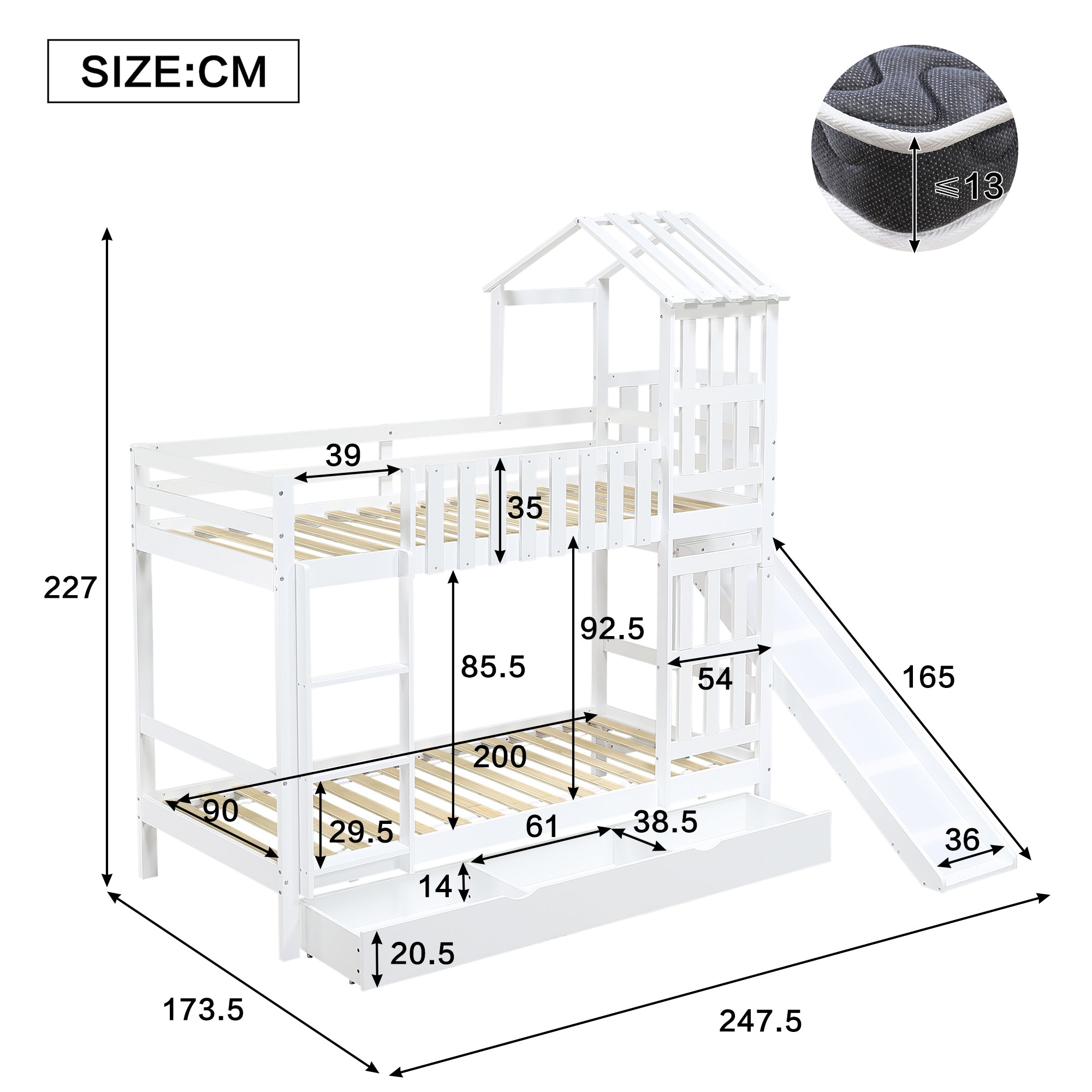 Logidon stapelbed met glijbaan en grote lade 90x200 wit