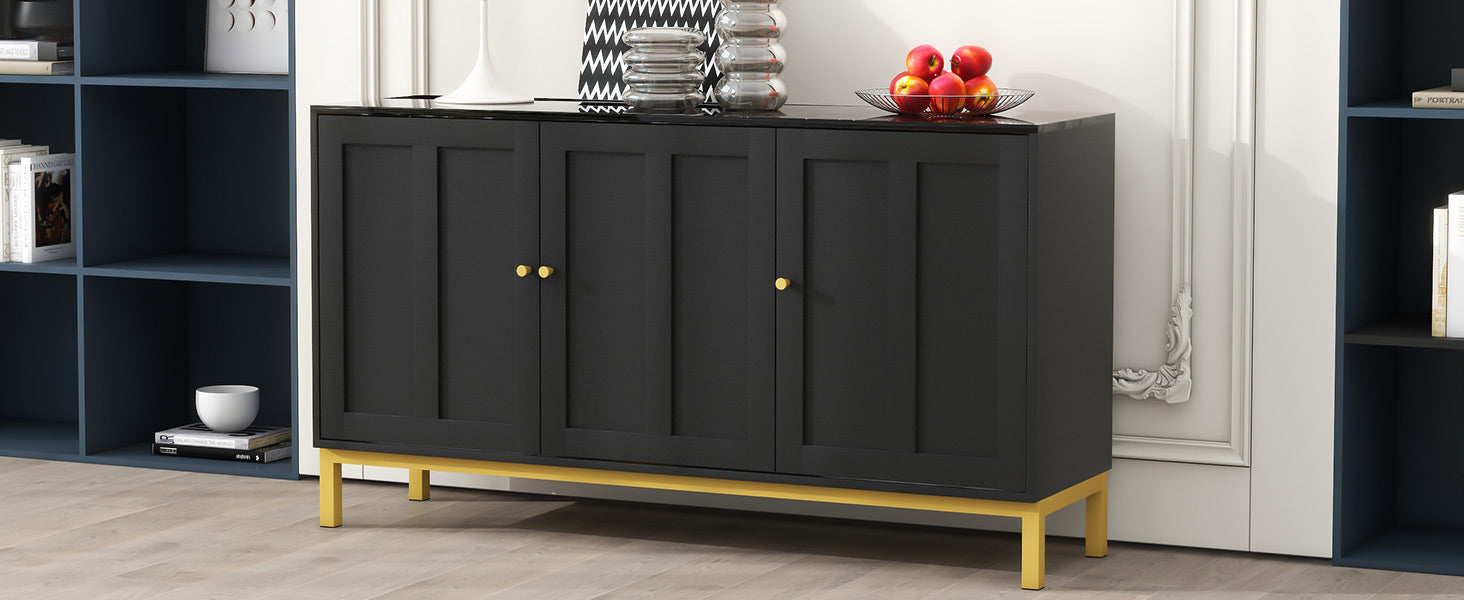 Logidon dressoir 3 deuren zwart MDF met marmerlook 140x40x78