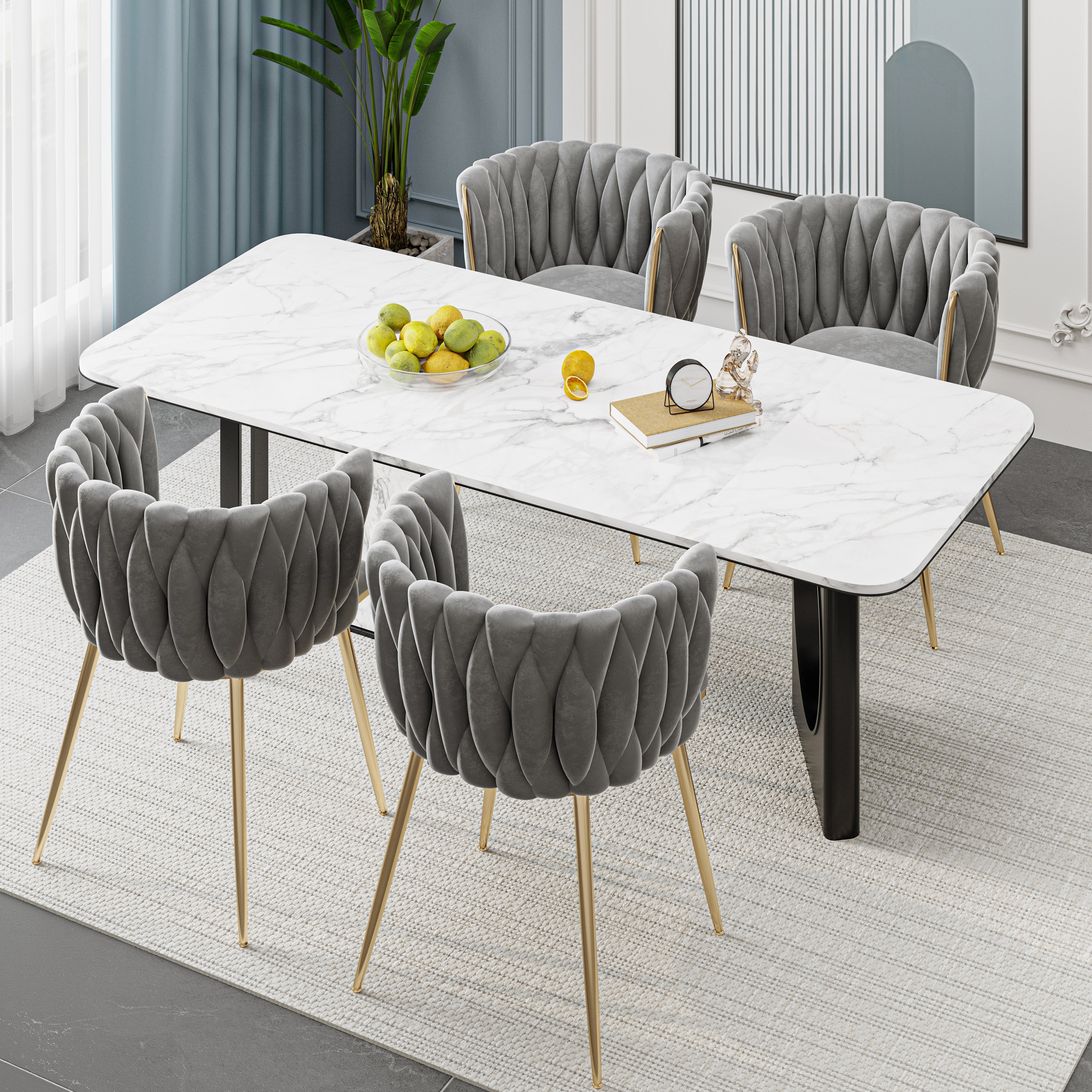 Logidon Luxe Velvet Eetkamerstoelenset Grijs Set van 2 met Gouden Poten