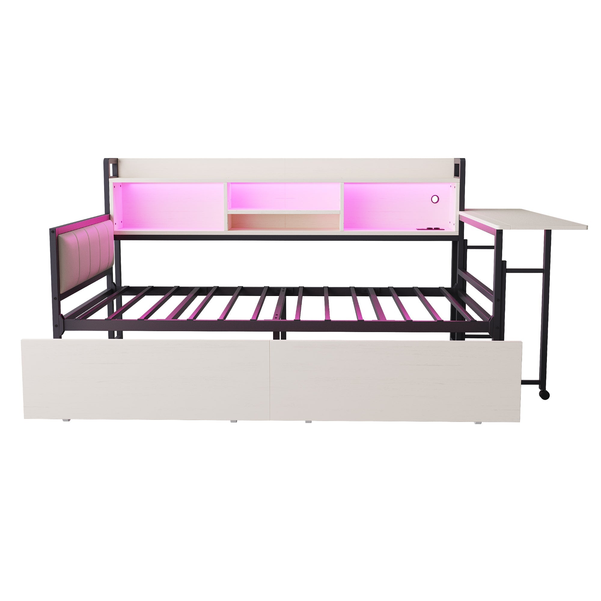 Logidon ijzeren slaapbank 90x200 cm met LED-verlichting opbergruimte wit