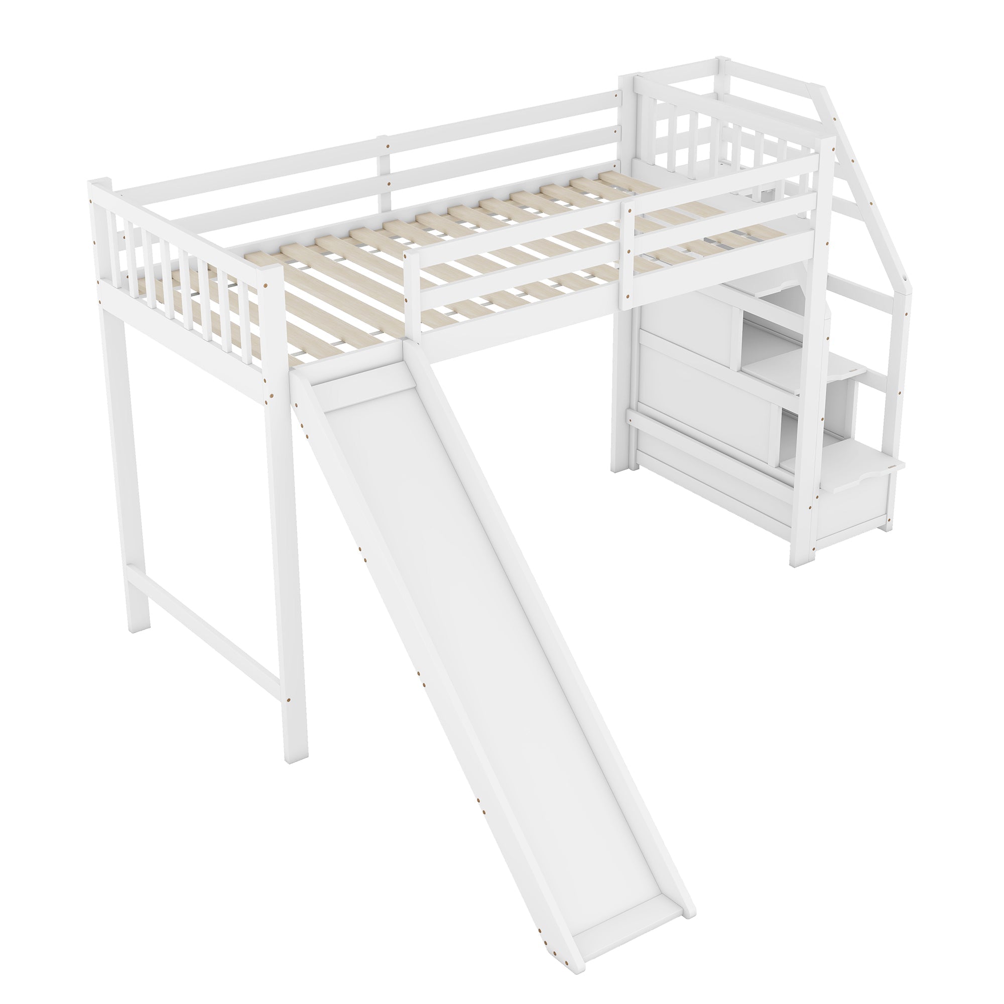 Logidon hoogslaper 90x200 cm met glijbaan en opbergladder wit EN747